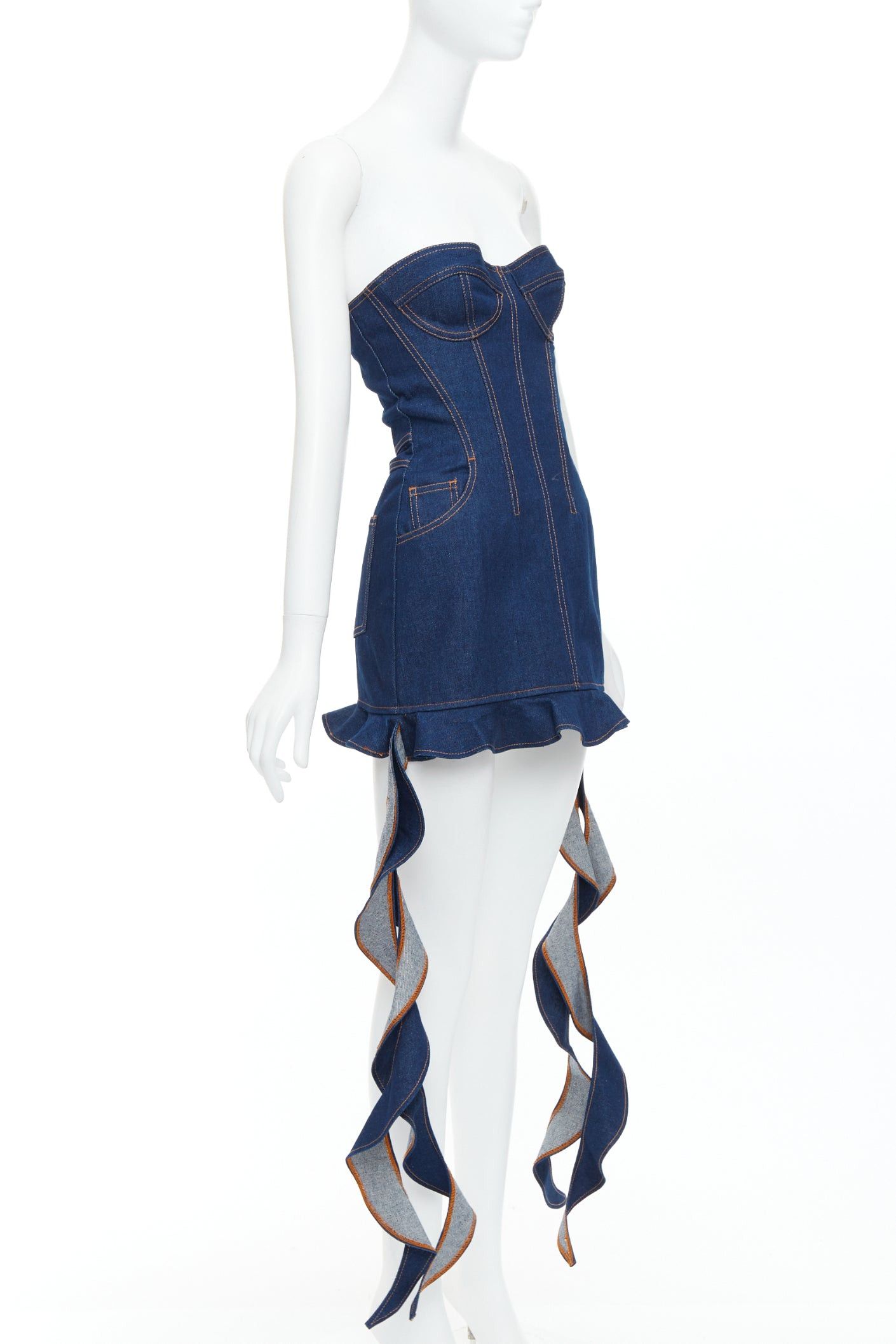 Other DAVID KOMA Corset Denim blue cotton cascade sides mini dress UK6 XS Size XS / US 0-2 / IT 36-38 - 3 Thumbnail