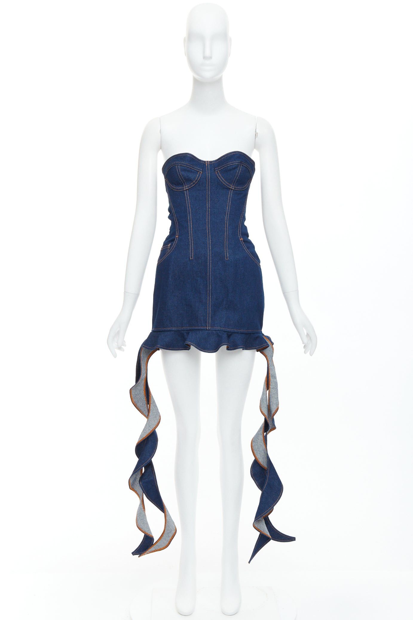 Other DAVID KOMA Corset Denim blue cotton cascade sides mini dress UK6 XS Size XS / US 0-2 / IT 36-38 - 9 Thumbnail