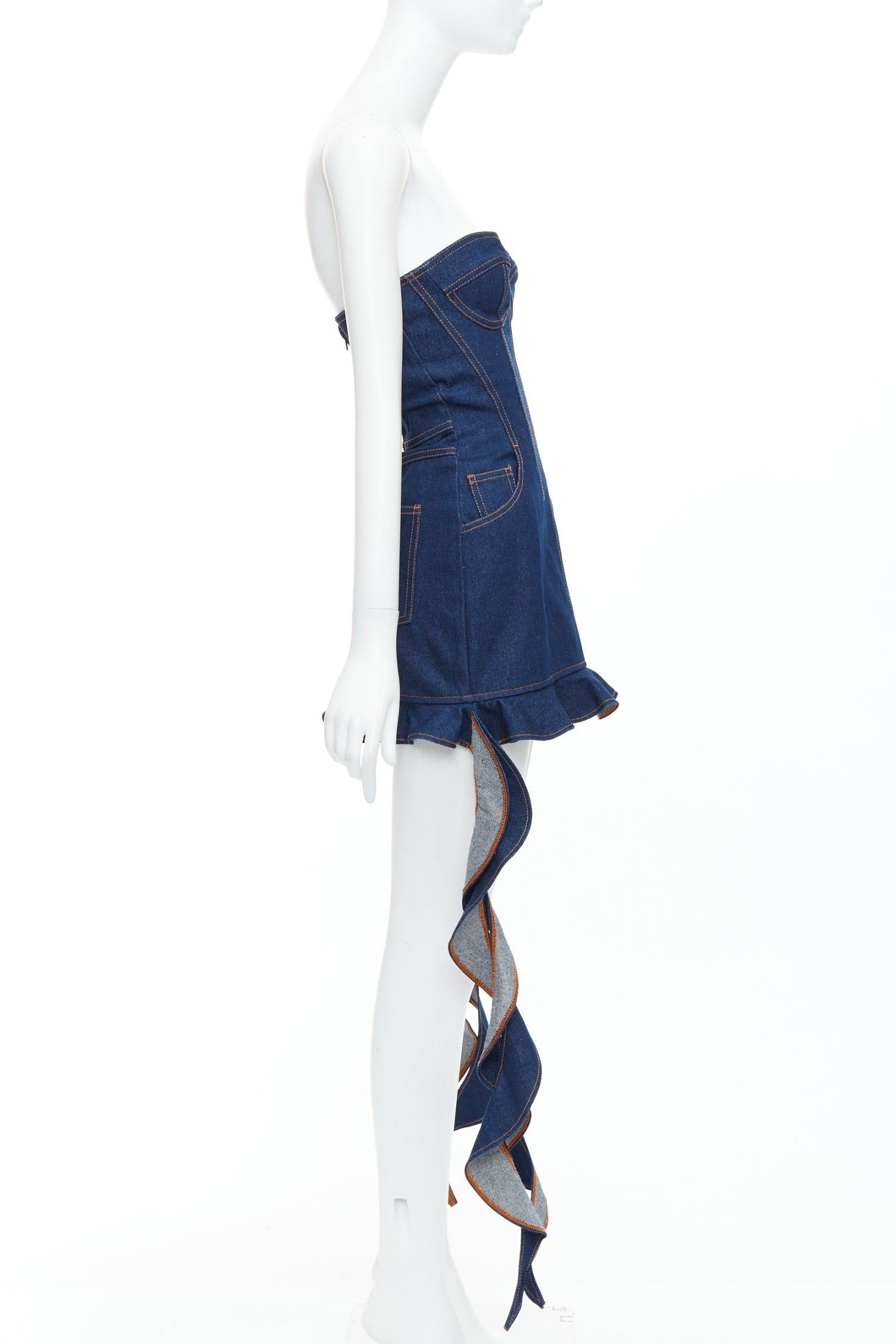 Other DAVID KOMA Corset Denim blue cotton cascade sides mini dress UK6 XS Size XS / US 0-2 / IT 36-38 - 4 Thumbnail
