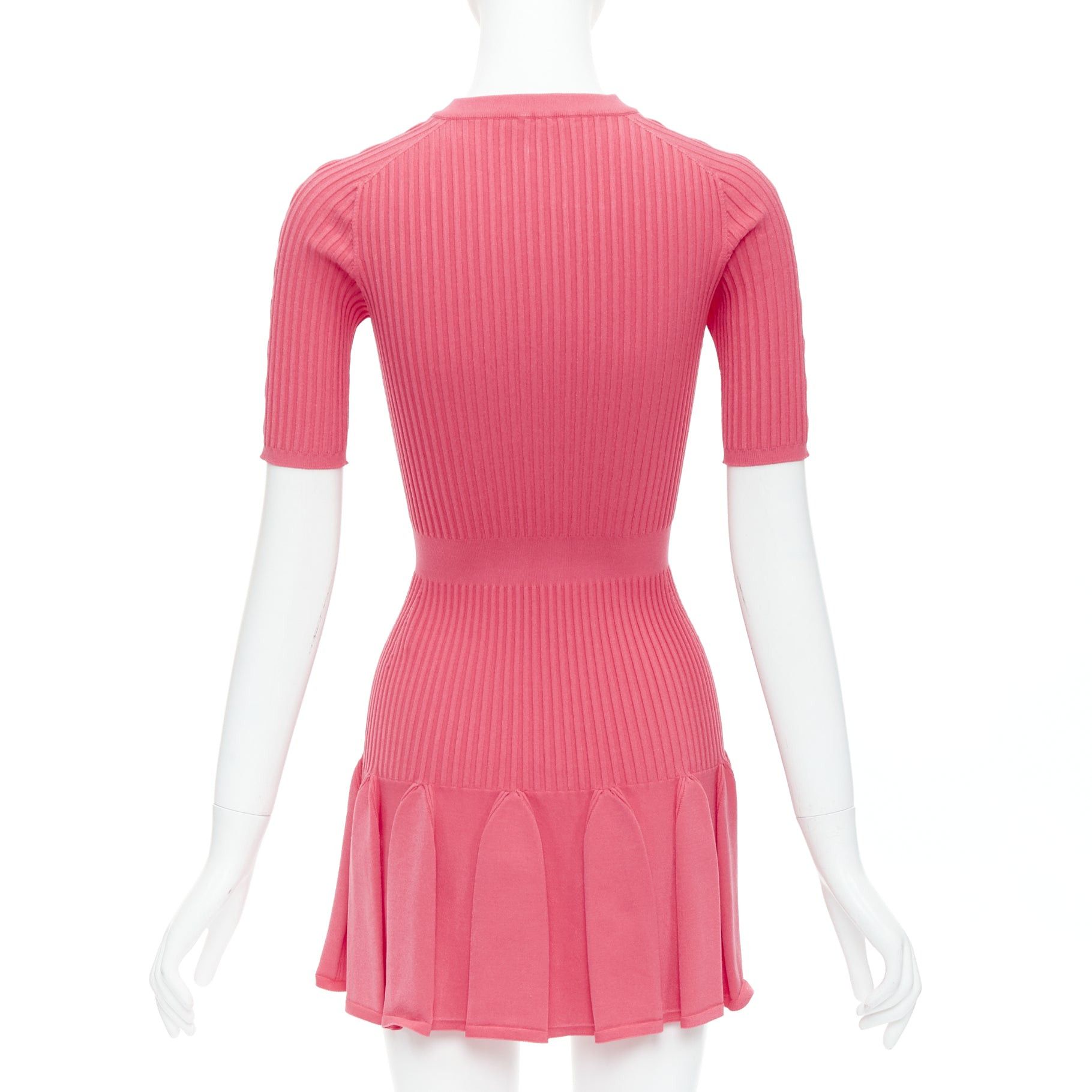 Balmain BALMAIN coral pink keyhole neck ribbed flutter skirt mini dress FR34 XS Size XS / US 0-2 / IT 36-38 - 5 Thumbnail
