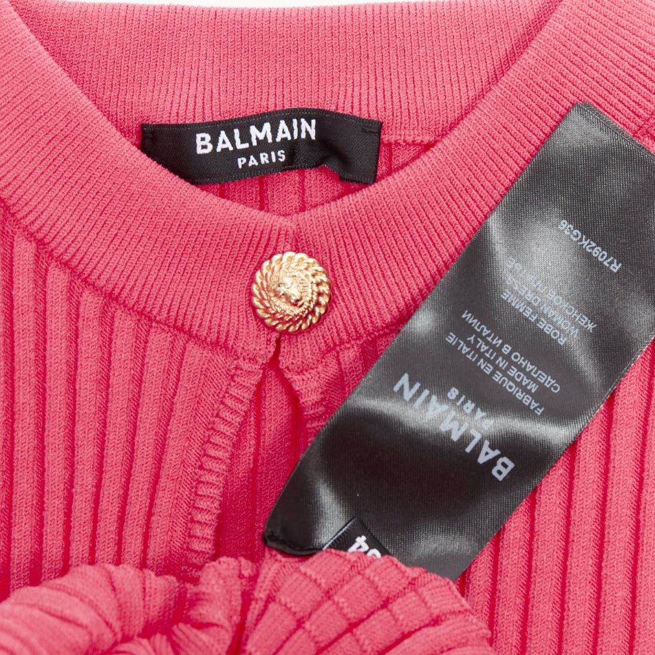 Balmain BALMAIN coral pink keyhole neck ribbed flutter skirt mini dress FR34 XS Size XS / US 0-2 / IT 36-38 - 8 Thumbnail