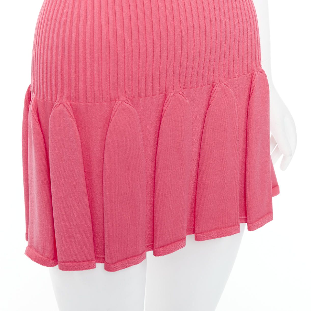 Balmain BALMAIN coral pink keyhole neck ribbed flutter skirt mini dress FR34 XS Size XS / US 0-2 / IT 36-38 - 2 Thumbnail