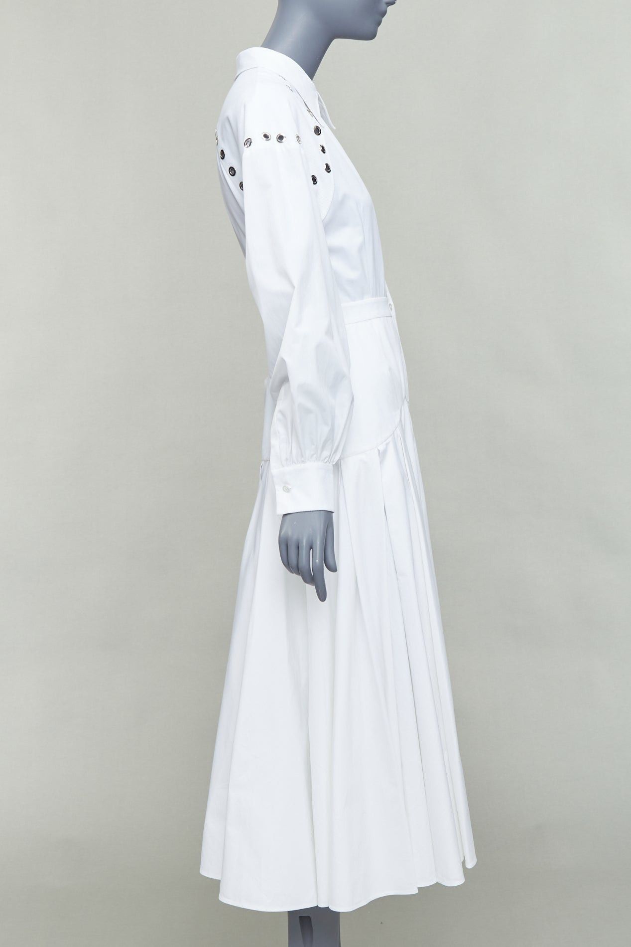 Alexander McQueen ALEXANDER MCQUEEN 2022 white cotton silver grommet midi dress IT38 XS Size M / US 6-8 / IT 42-44 - 4 Thumbnail