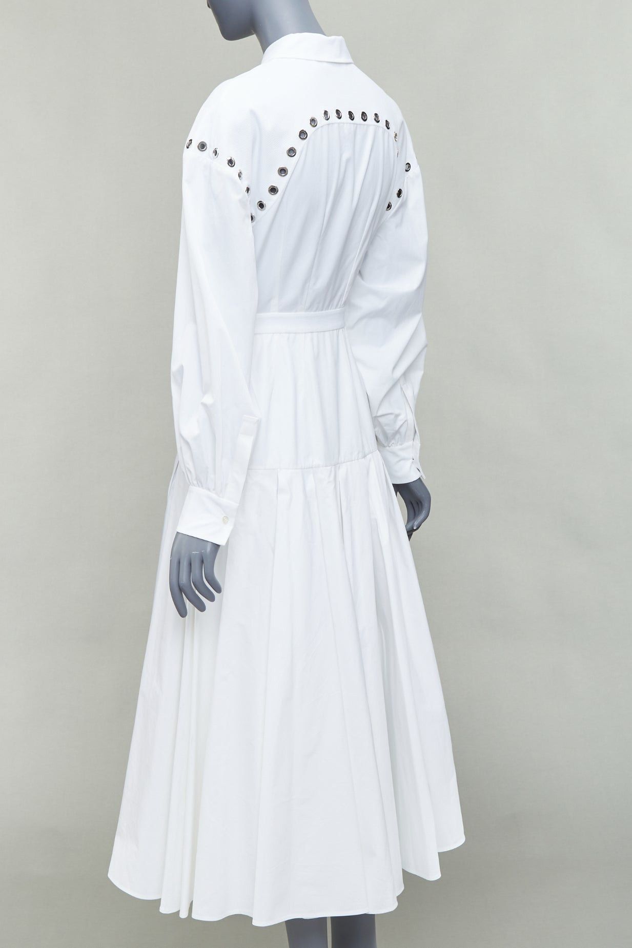 Alexander McQueen ALEXANDER MCQUEEN 2022 white cotton silver grommet midi dress IT38 XS Size M / US 6-8 / IT 42-44 - 6 Thumbnail