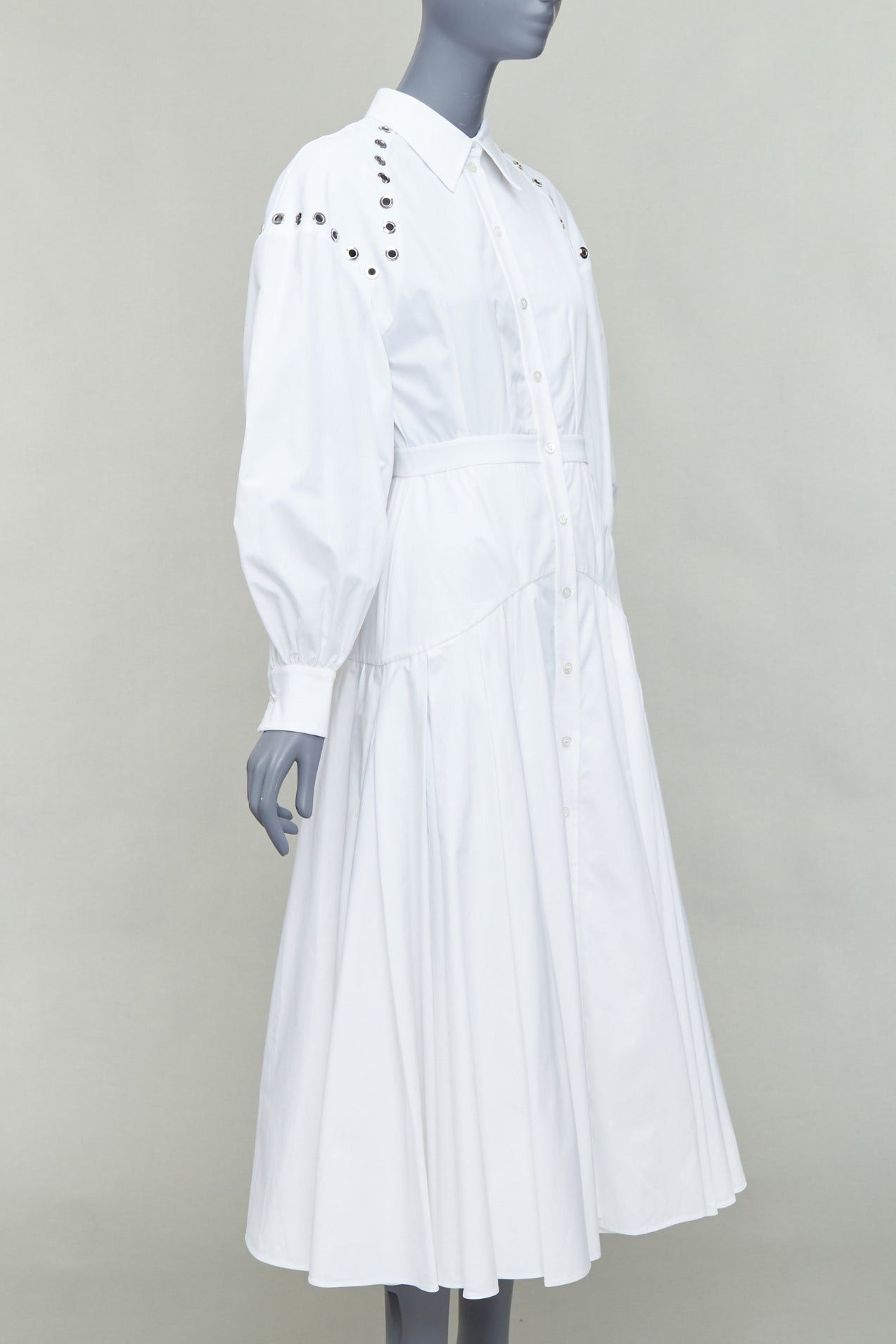 Alexander McQueen ALEXANDER MCQUEEN 2022 white cotton silver grommet midi dress IT38 XS Size M / US 6-8 / IT 42-44 - 3 Thumbnail
