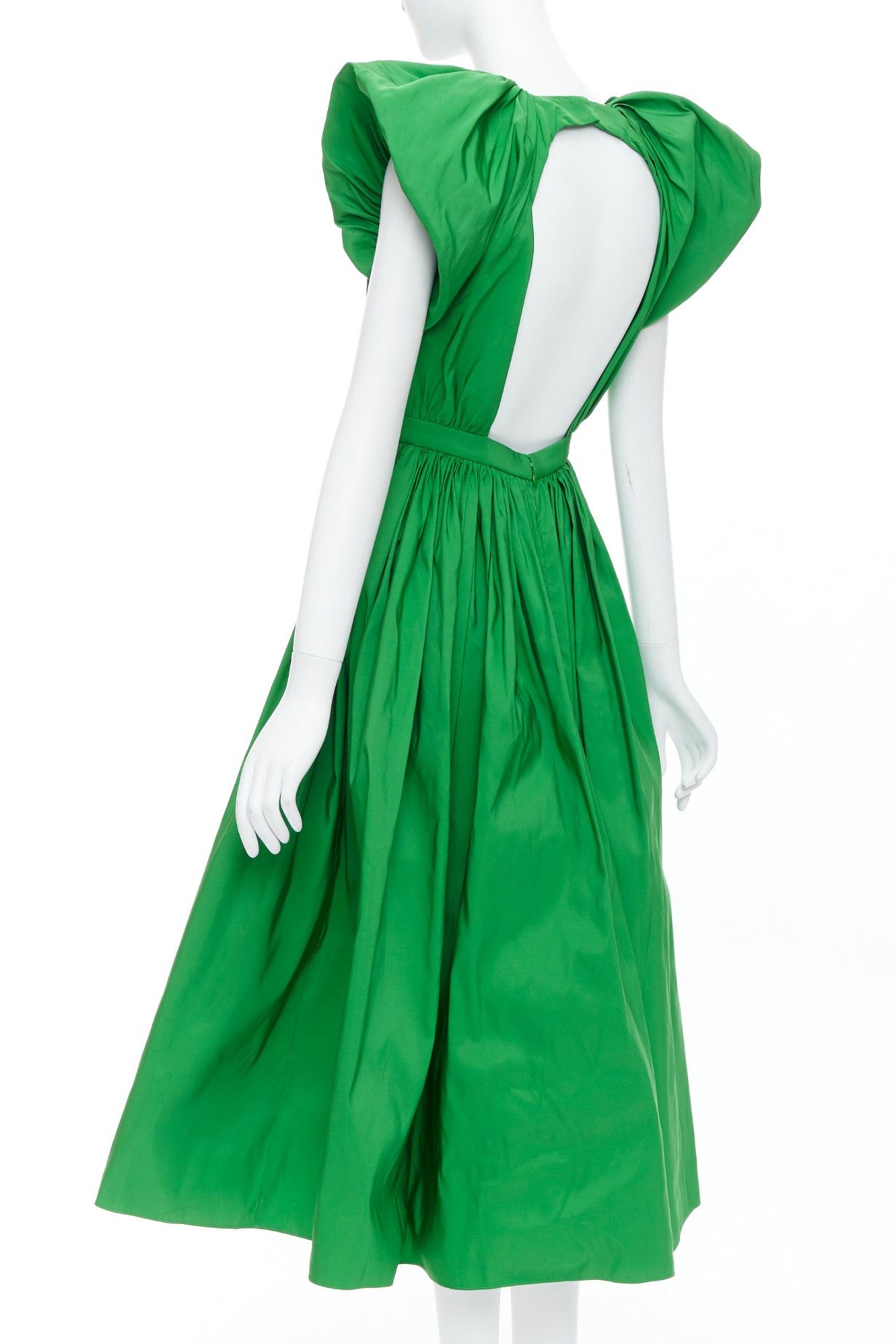 Alexander McQueen ALEXANDER MCQUEEN 2023 kelly green open back puff sleeve midi dress IT38 XS Size XS / US 0-2 / IT 36-38 - 5 Thumbnail
