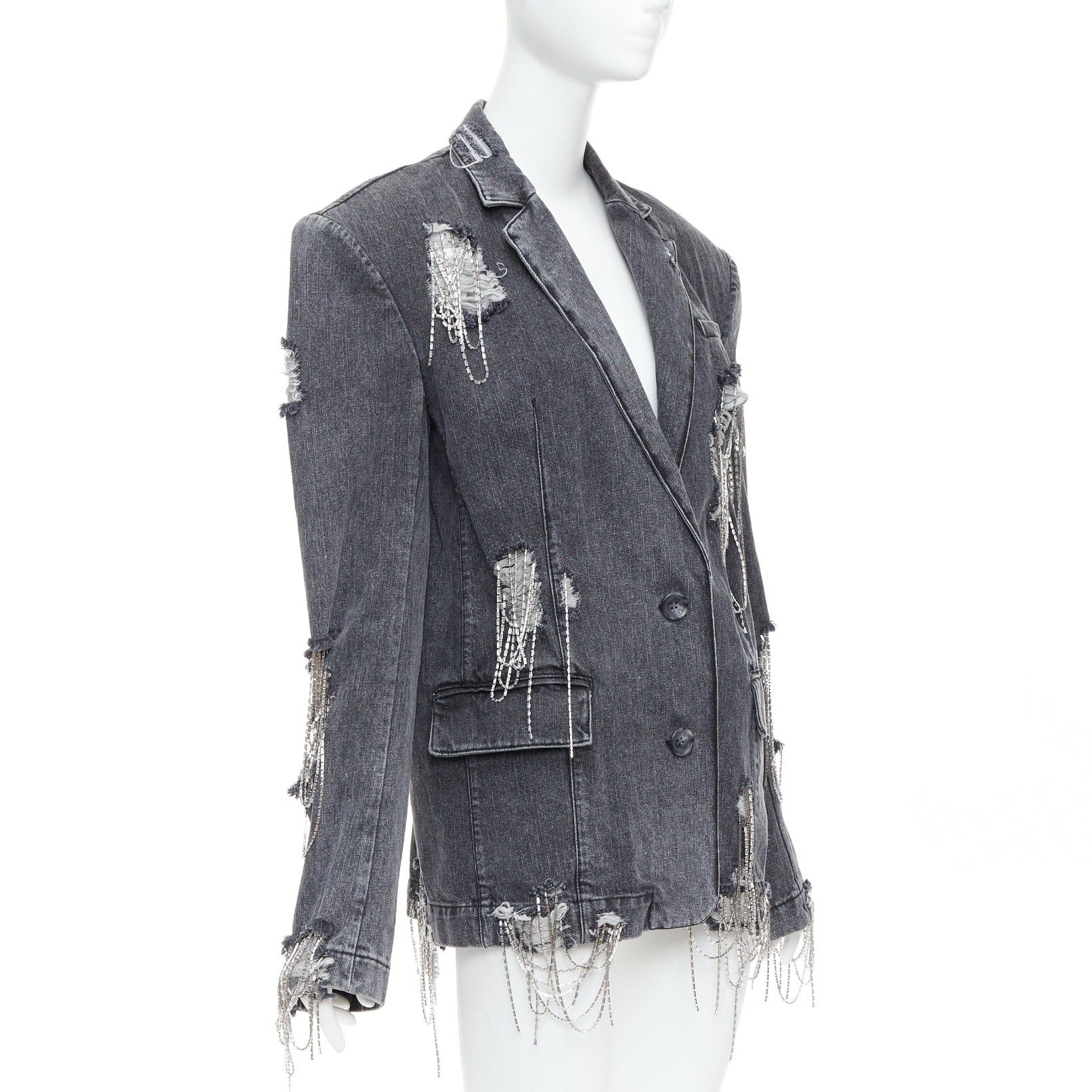 Other MARKGONG grey denim clear beads chain embellished blazer FR36 S Size S / US 4 / IT 40 - 4 Thumbnail