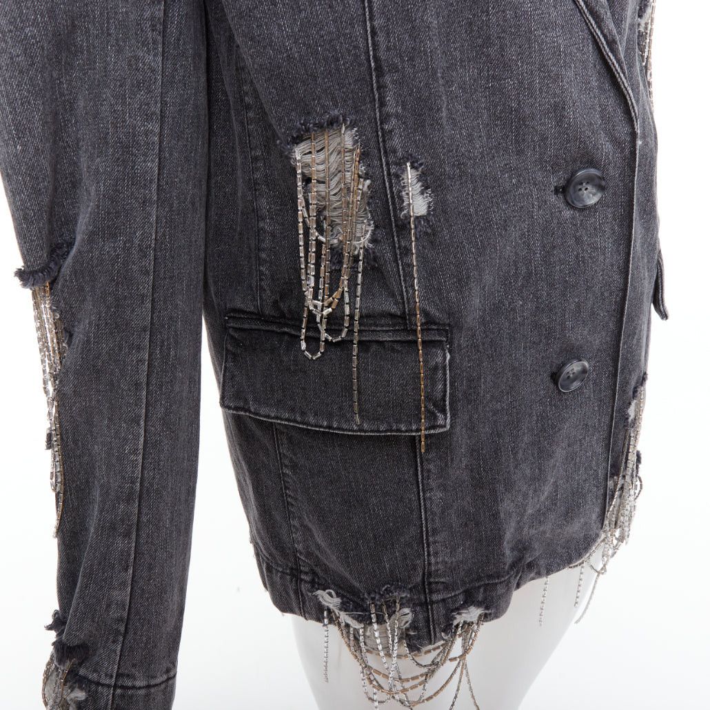 Other MARKGONG grey denim clear beads chain embellished blazer FR36 S Size S / US 4 / IT 40 - 8 Thumbnail