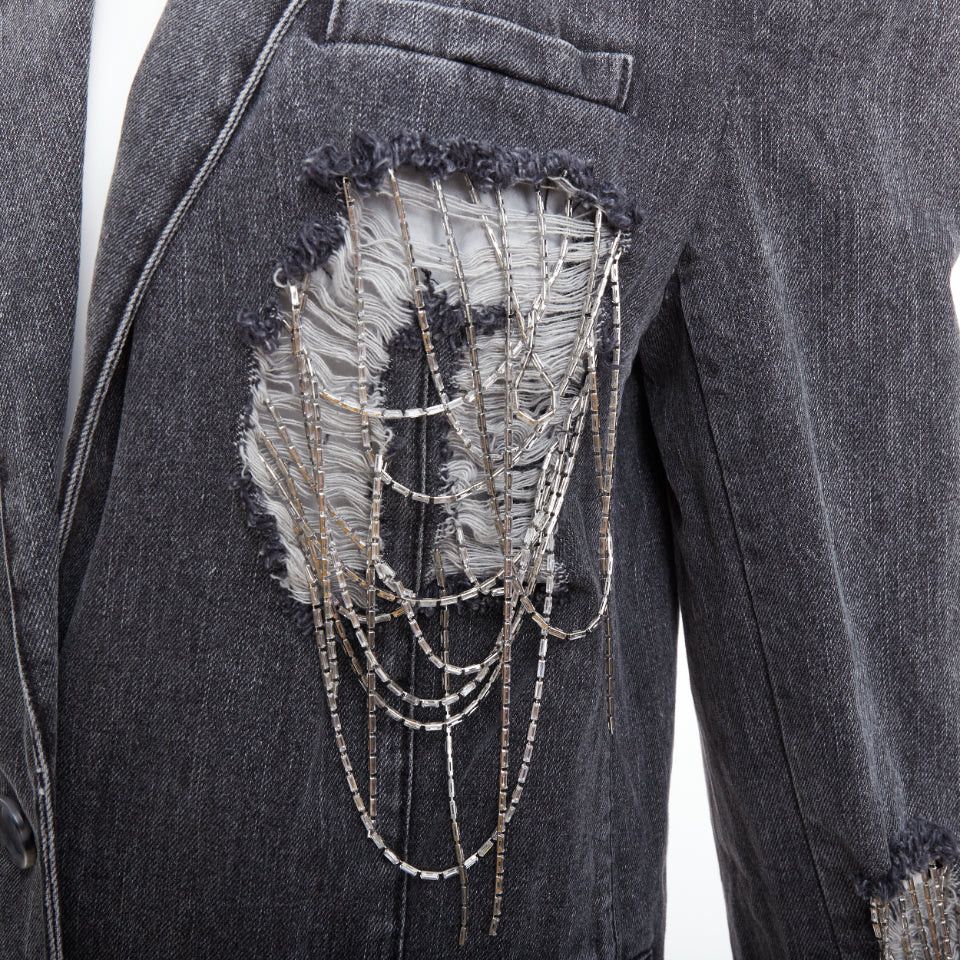 Other MARKGONG grey denim clear beads chain embellished blazer FR36 S Size S / US 4 / IT 40 - 2 Thumbnail