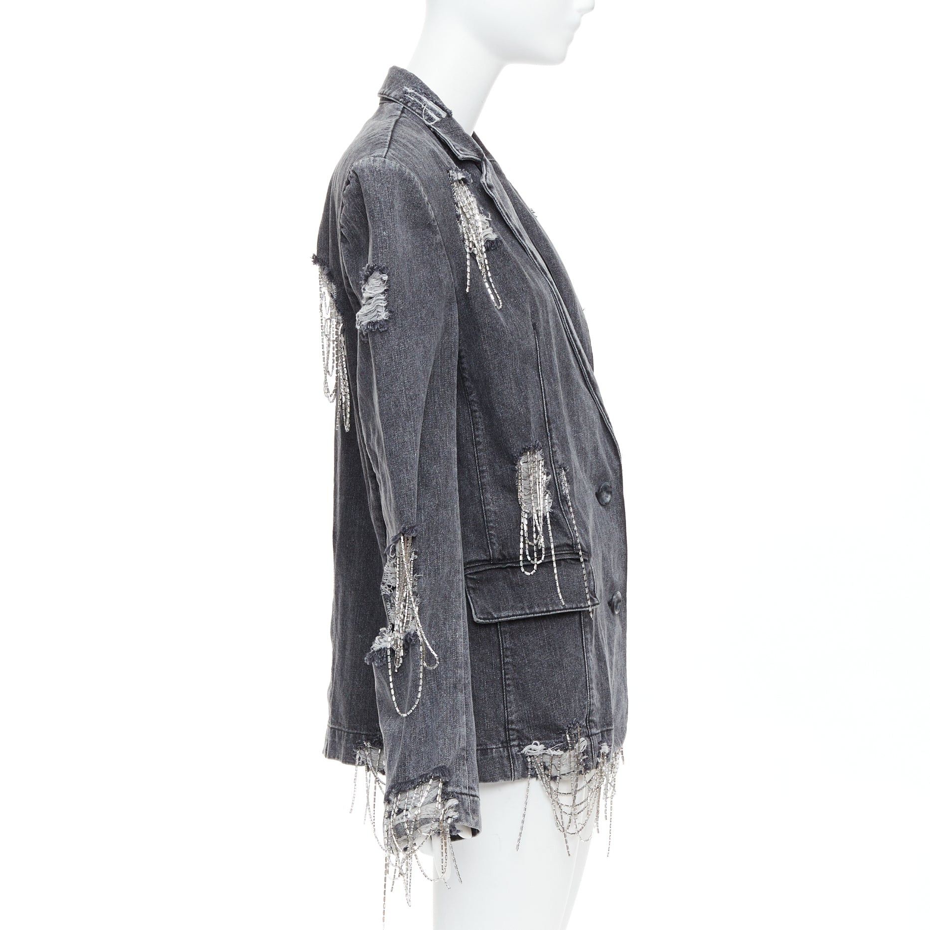 Other MARKGONG grey denim clear beads chain embellished blazer FR36 S Size S / US 4 / IT 40 - 5 Thumbnail