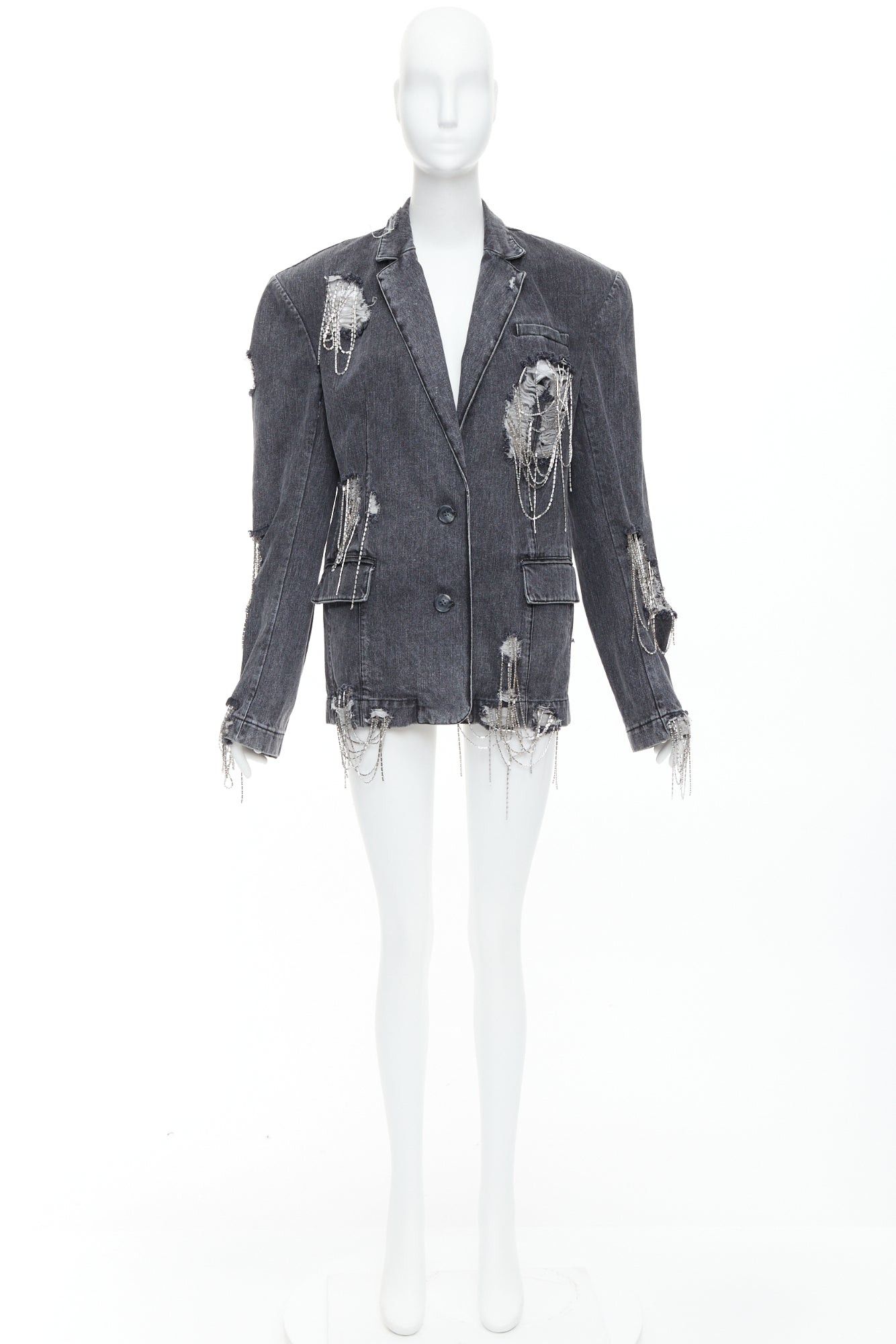 Other MARKGONG grey denim clear beads chain embellished blazer FR36 S Size S / US 4 / IT 40 - 10 Thumbnail