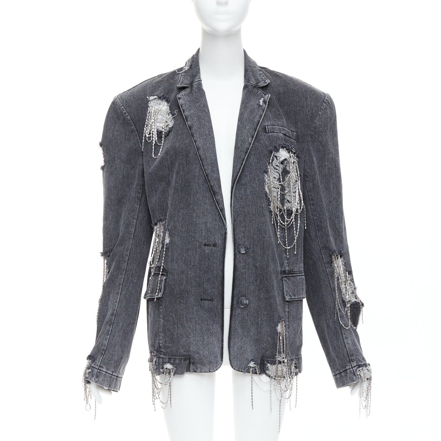 Other MARKGONG grey denim clear beads chain embellished blazer FR36 S Size S / US 4 / IT 40 - 3 Thumbnail