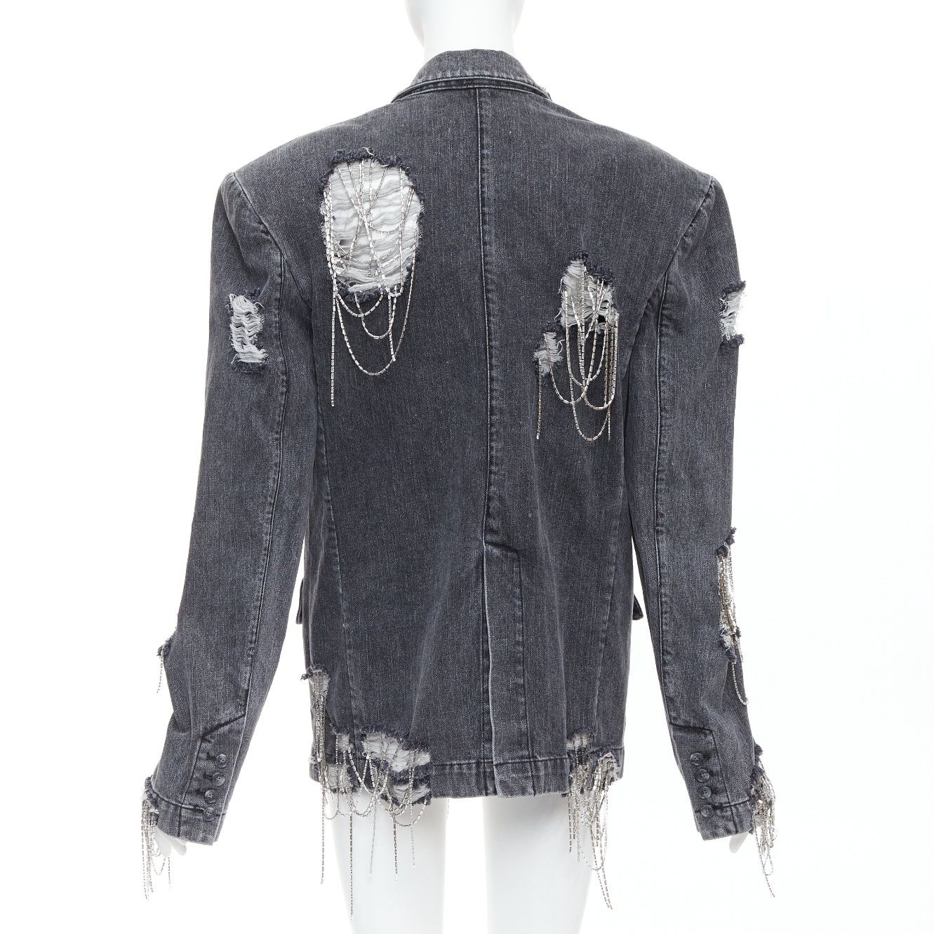 Other MARKGONG grey denim clear beads chain embellished blazer FR36 S Size S / US 4 / IT 40 - 6 Thumbnail