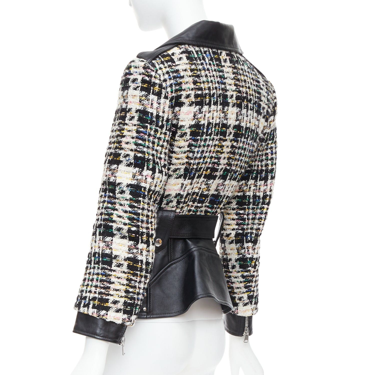 Alexander McQueen ALEXANDER MCQUEEN 2023 Hybrid punk black leather tweed biker jacket IT36 XXS Size XS / US 0-2 / IT 36-38 - 7 Thumbnail