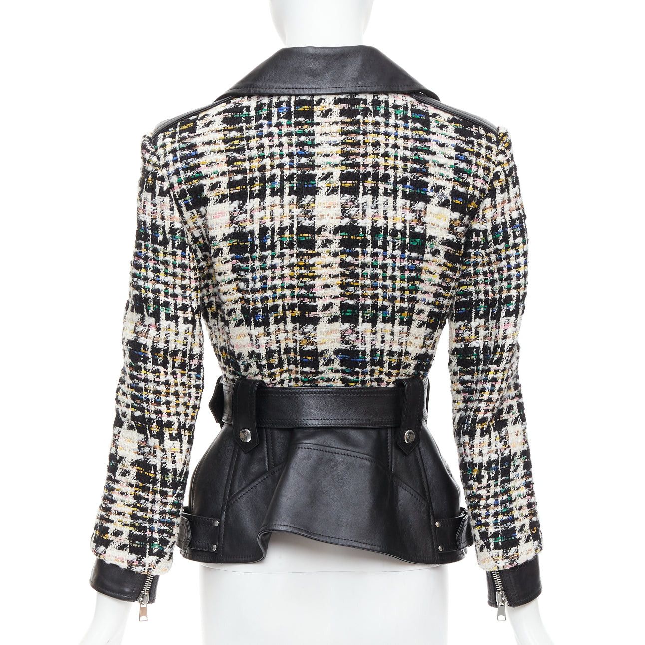 Alexander McQueen ALEXANDER MCQUEEN 2023 Hybrid punk black leather tweed biker jacket IT36 XXS Size XS / US 0-2 / IT 36-38 - 6 Thumbnail