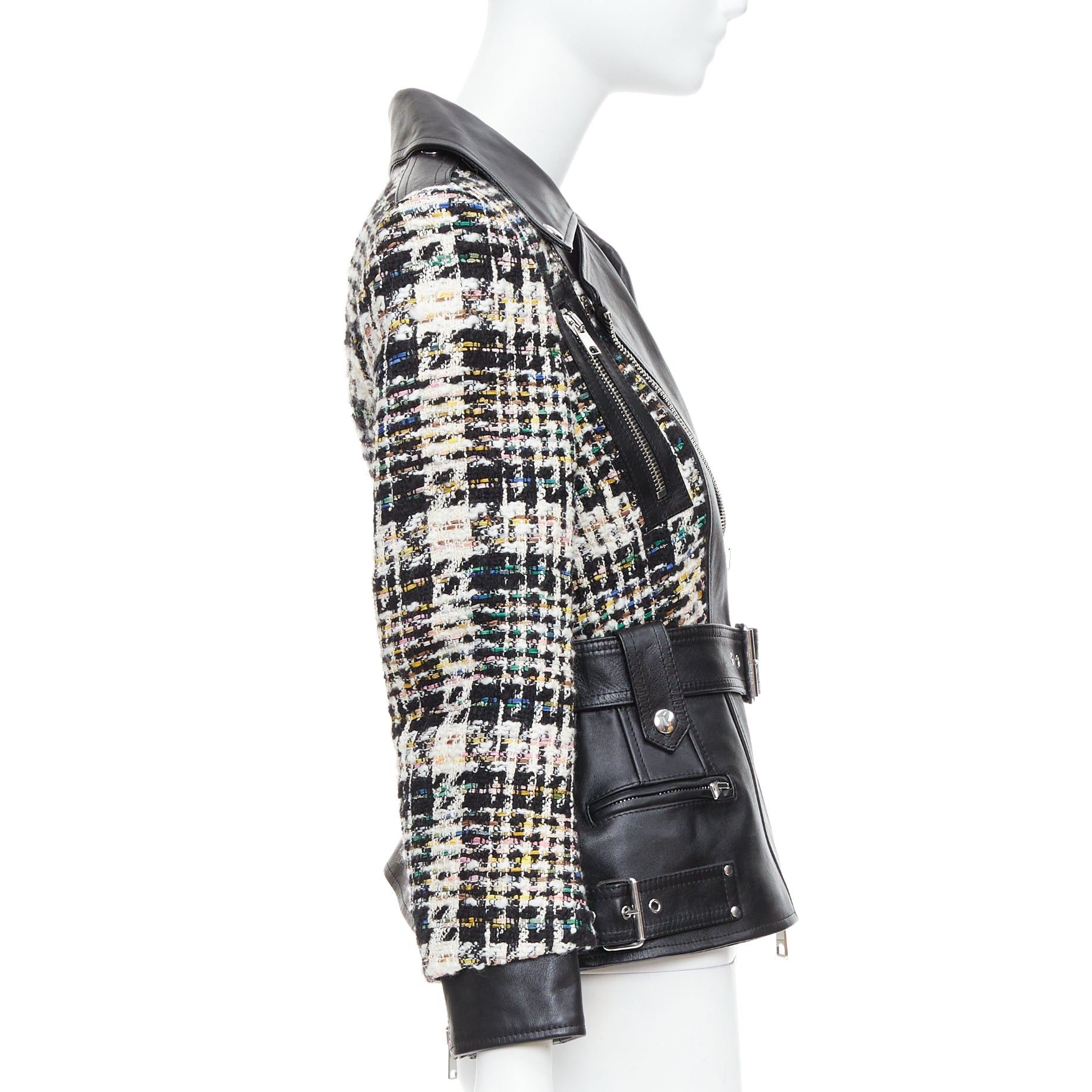 Alexander McQueen ALEXANDER MCQUEEN 2023 Hybrid punk black leather tweed biker jacket IT36 XXS Size XS / US 0-2 / IT 36-38 - 5 Thumbnail