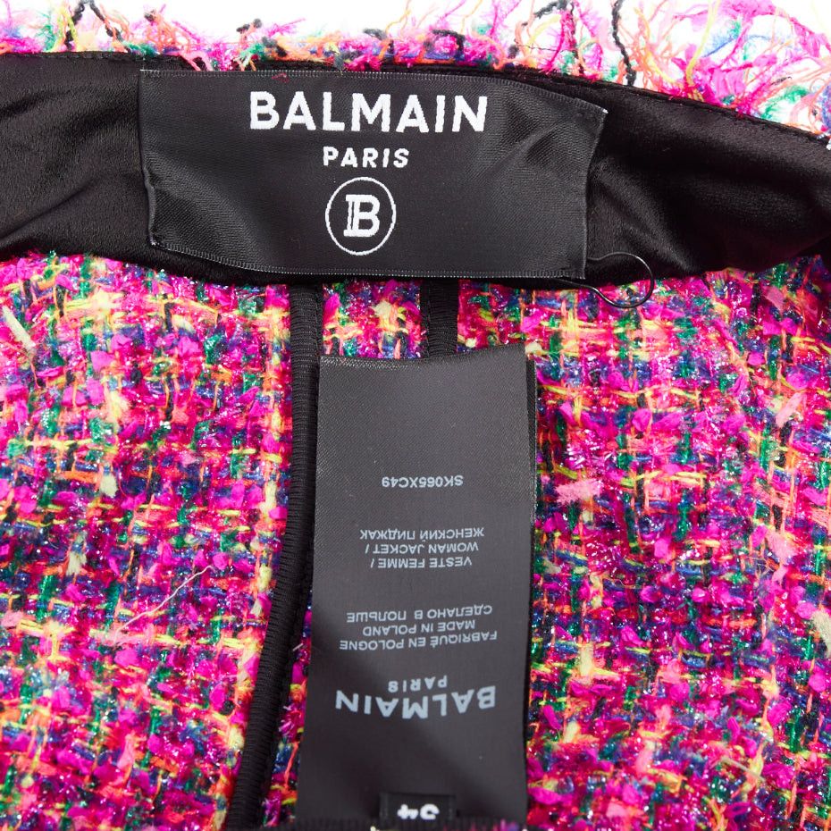 Balmain BALMAIN multicolor pink tweed black velvet buttons crop jacket FR34 XS Size XS / US 0-2 / IT 36-38 - 8 Thumbnail