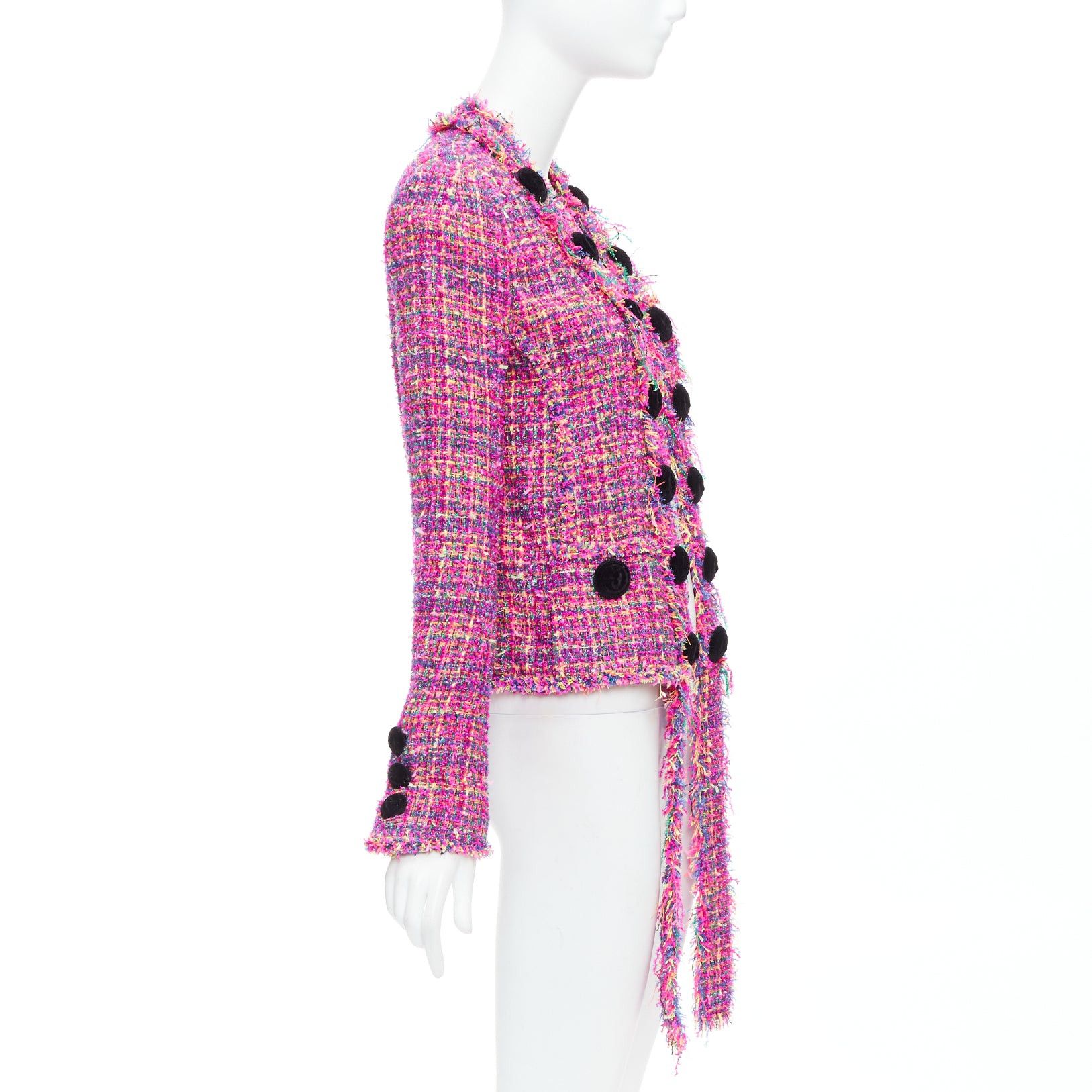 Balmain BALMAIN multicolor pink tweed black velvet buttons crop jacket FR34 XS Size XS / US 0-2 / IT 36-38 - 4 Thumbnail