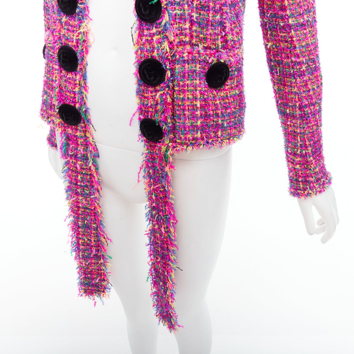 Balmain BALMAIN multicolor pink tweed black velvet buttons crop jacket FR34 XS Size XS / US 0-2 / IT 36-38 - 7 Thumbnail