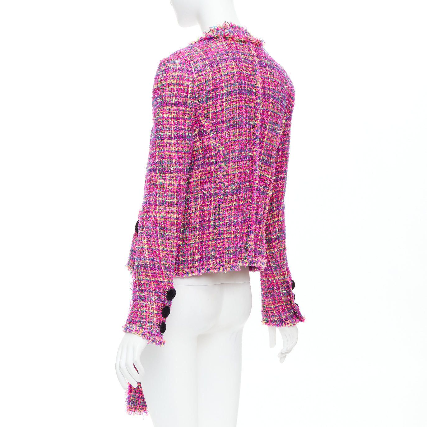 Balmain BALMAIN multicolor pink tweed black velvet buttons crop jacket FR34 XS Size XS / US 0-2 / IT 36-38 - 6 Thumbnail
