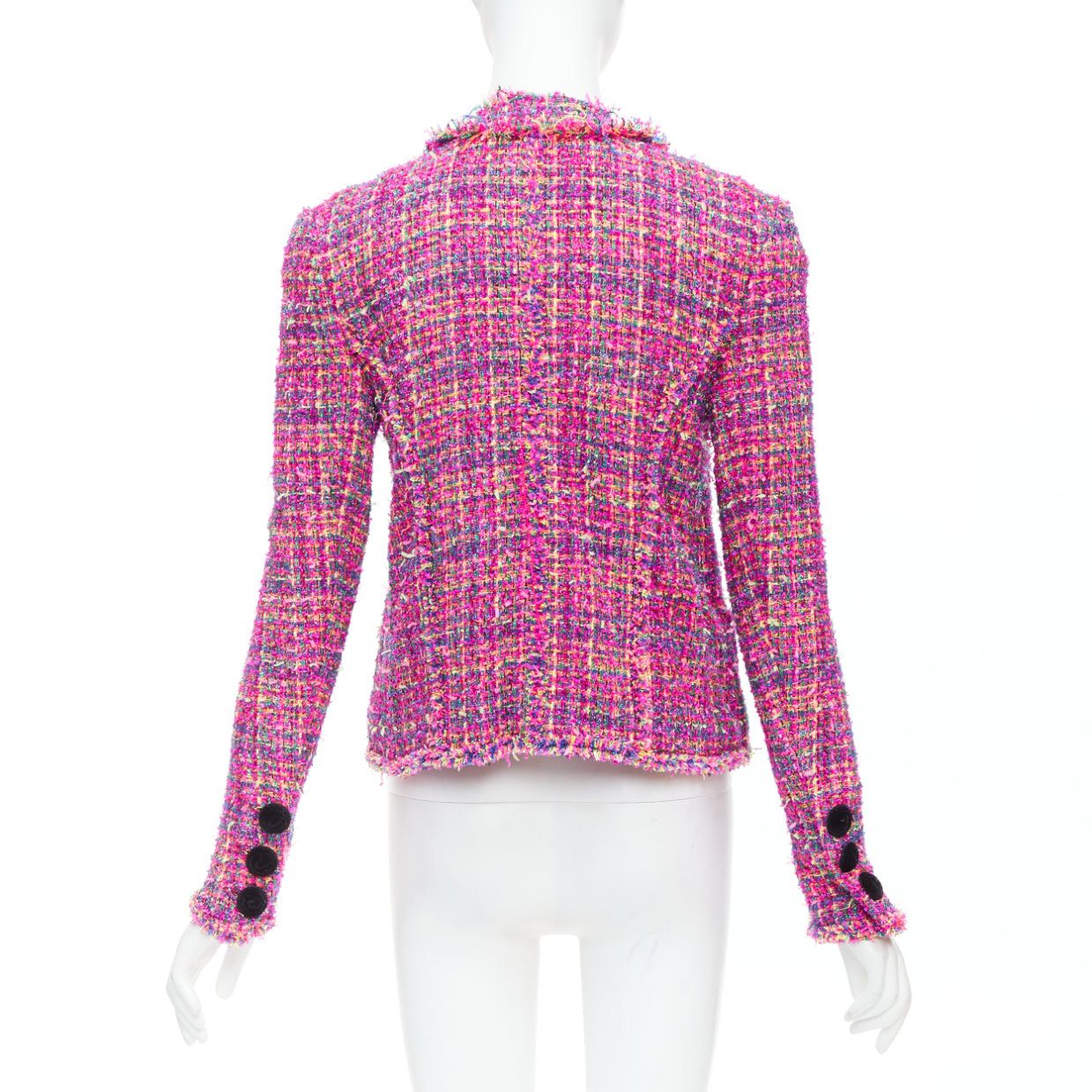 Balmain BALMAIN multicolor pink tweed black velvet buttons crop jacket FR34 XS Size XS / US 0-2 / IT 36-38 - 5 Thumbnail