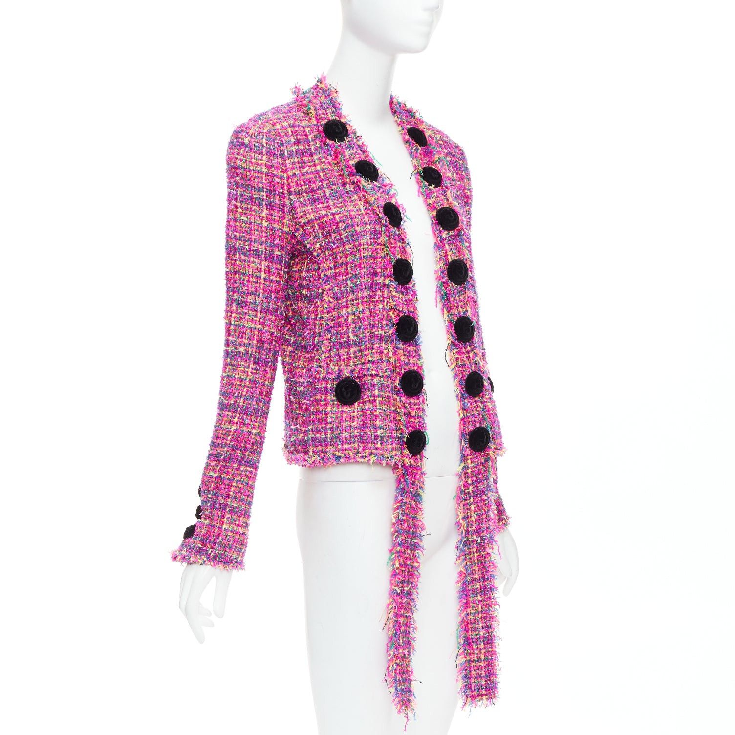 Balmain BALMAIN multicolor pink tweed black velvet buttons crop jacket FR34 XS Size XS / US 0-2 / IT 36-38 - 3 Thumbnail