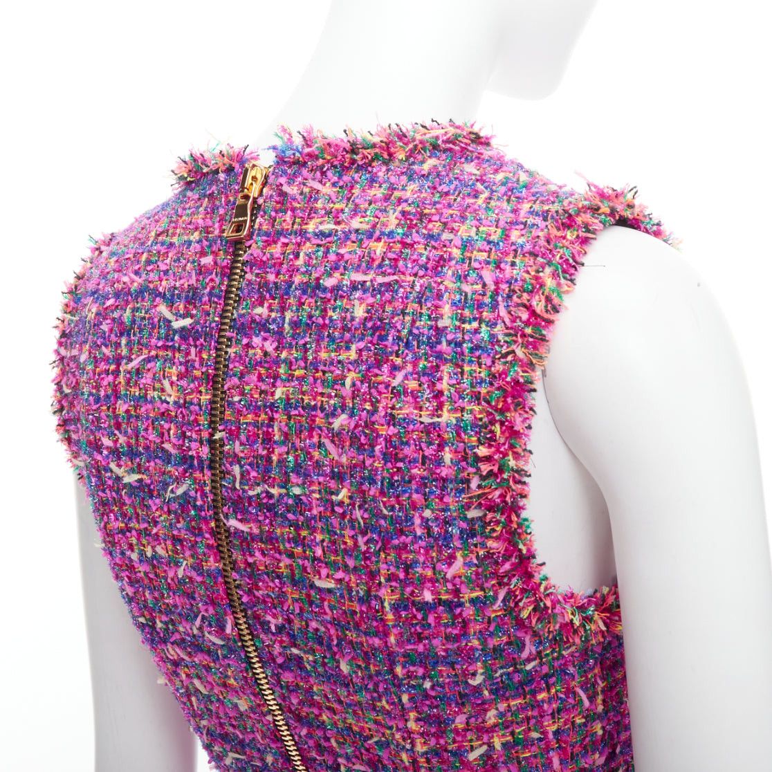 Balmain BALMAIN multicolor pink tweed black velvet buttons vest dress FR34 XS Size XS / US 0-2 / IT 36-38 - 7 Thumbnail