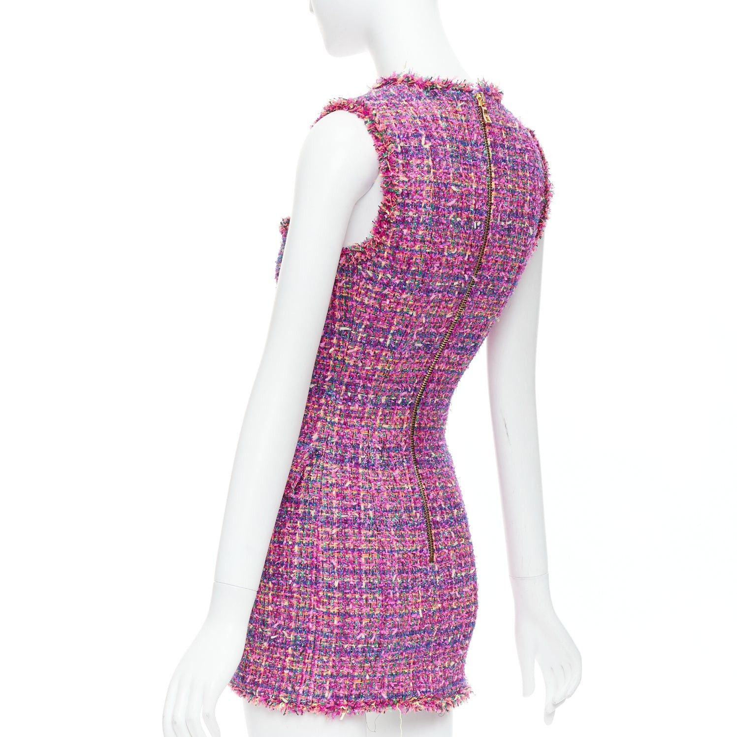 Balmain BALMAIN multicolor pink tweed black velvet buttons vest dress FR34 XS Size XS / US 0-2 / IT 36-38 - 6 Thumbnail
