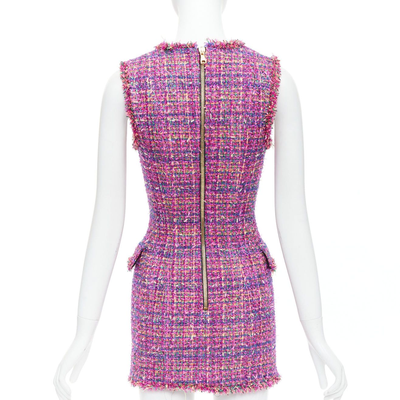 Balmain BALMAIN multicolor pink tweed black velvet buttons vest dress FR34 XS Size XS / US 0-2 / IT 36-38 - 5 Thumbnail