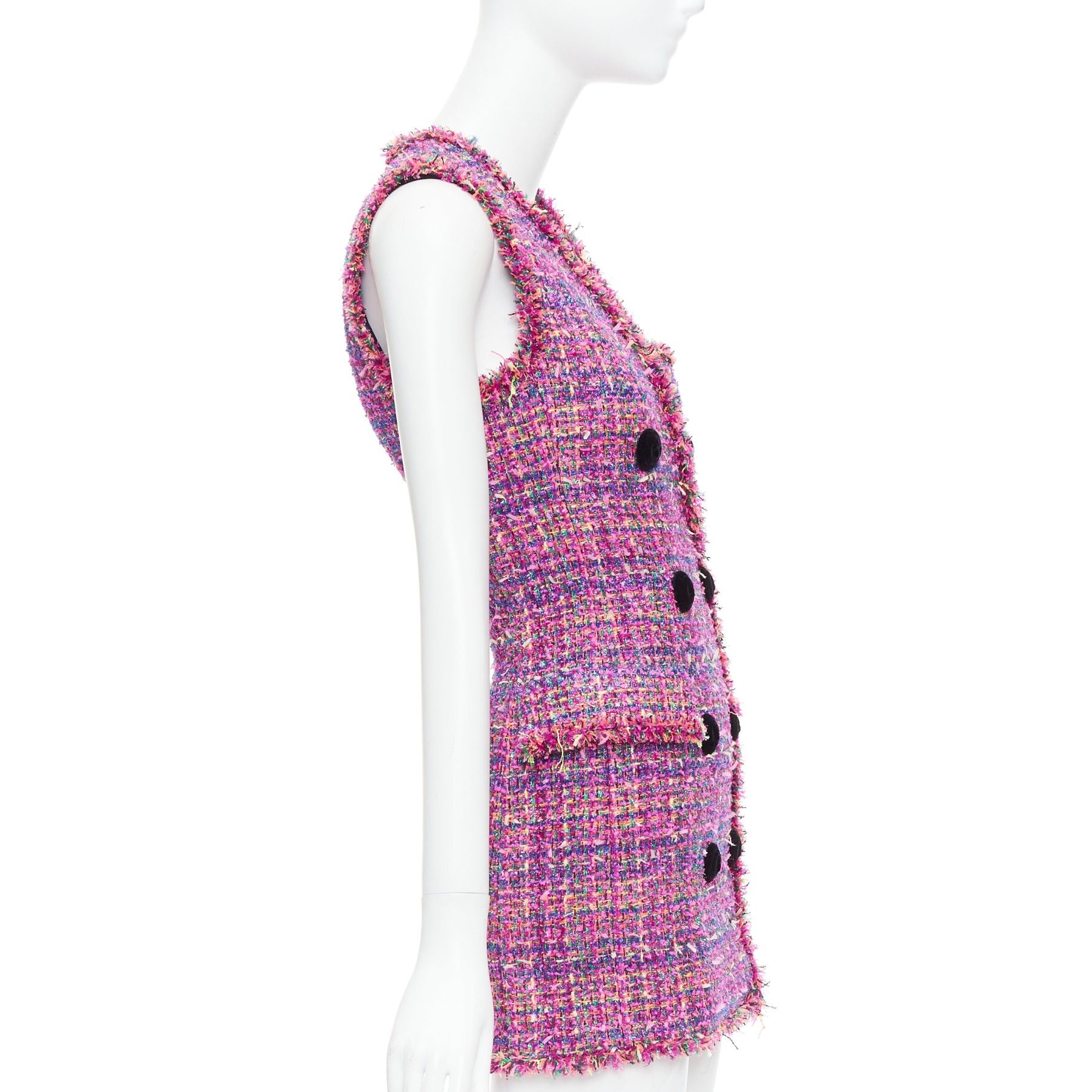 Balmain BALMAIN multicolor pink tweed black velvet buttons vest dress FR34 XS Size XS / US 0-2 / IT 36-38 - 4 Thumbnail