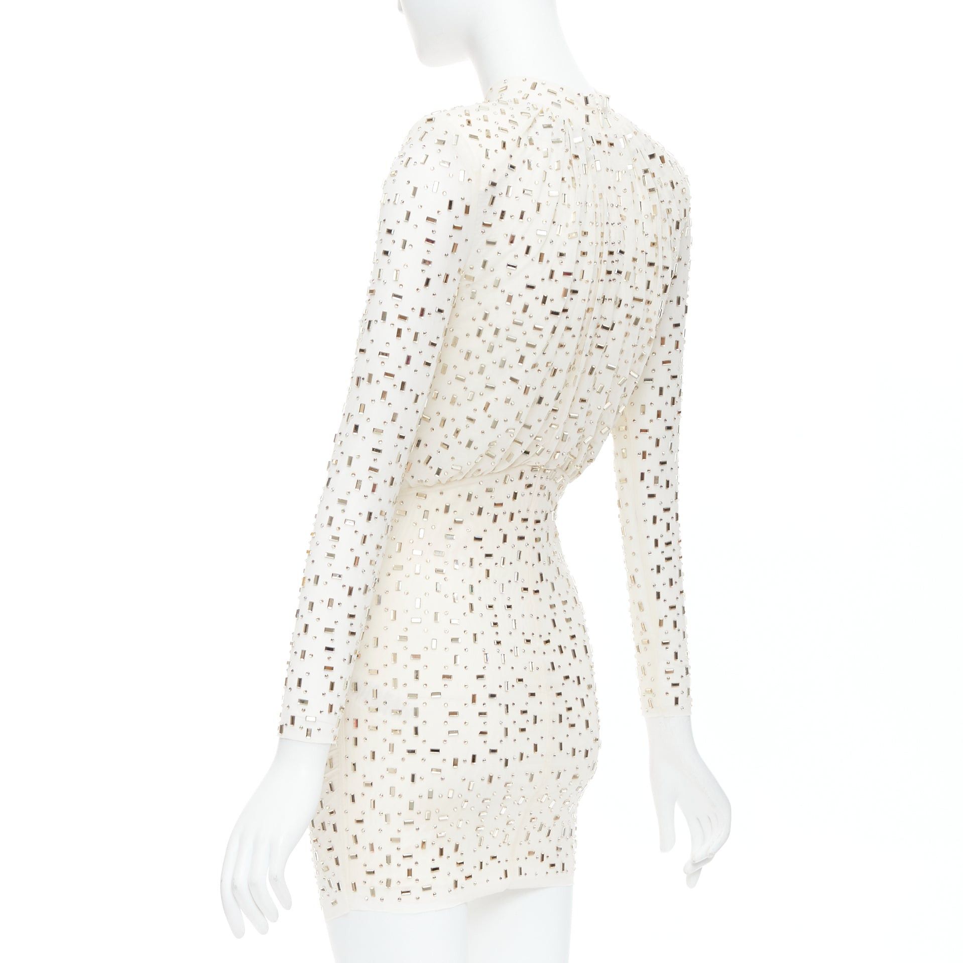 Self-Portrait SELF PORTRAIT 2024 Rhinestone mesh champagne tulle embellished mini dress UK6 XS Size XS / US 0-2 / IT 36-38 - 6 Thumbnail
