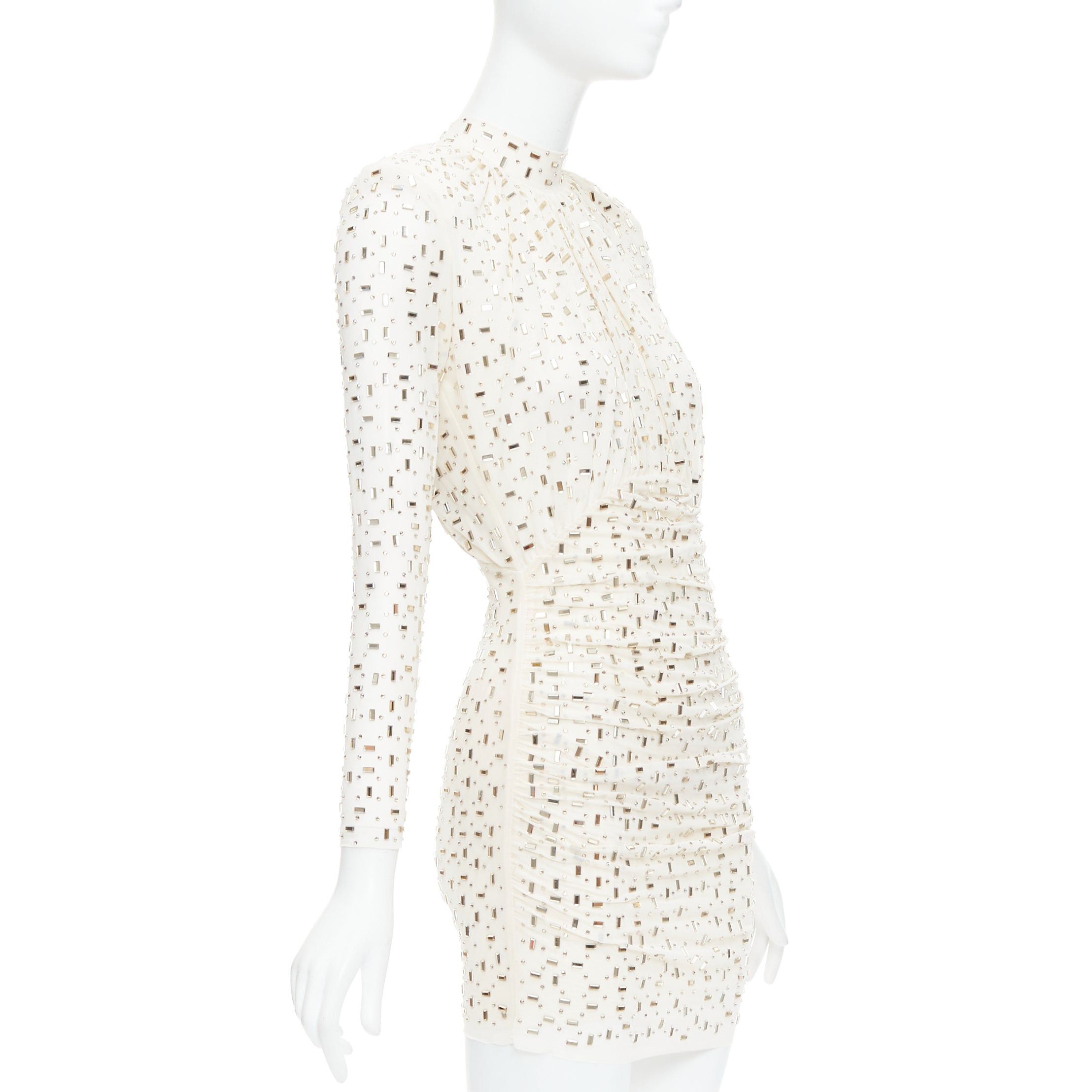 Self-Portrait SELF PORTRAIT 2024 Rhinestone mesh champagne tulle embellished mini dress UK6 XS Size XS / US 0-2 / IT 36-38 - 3 Thumbnail