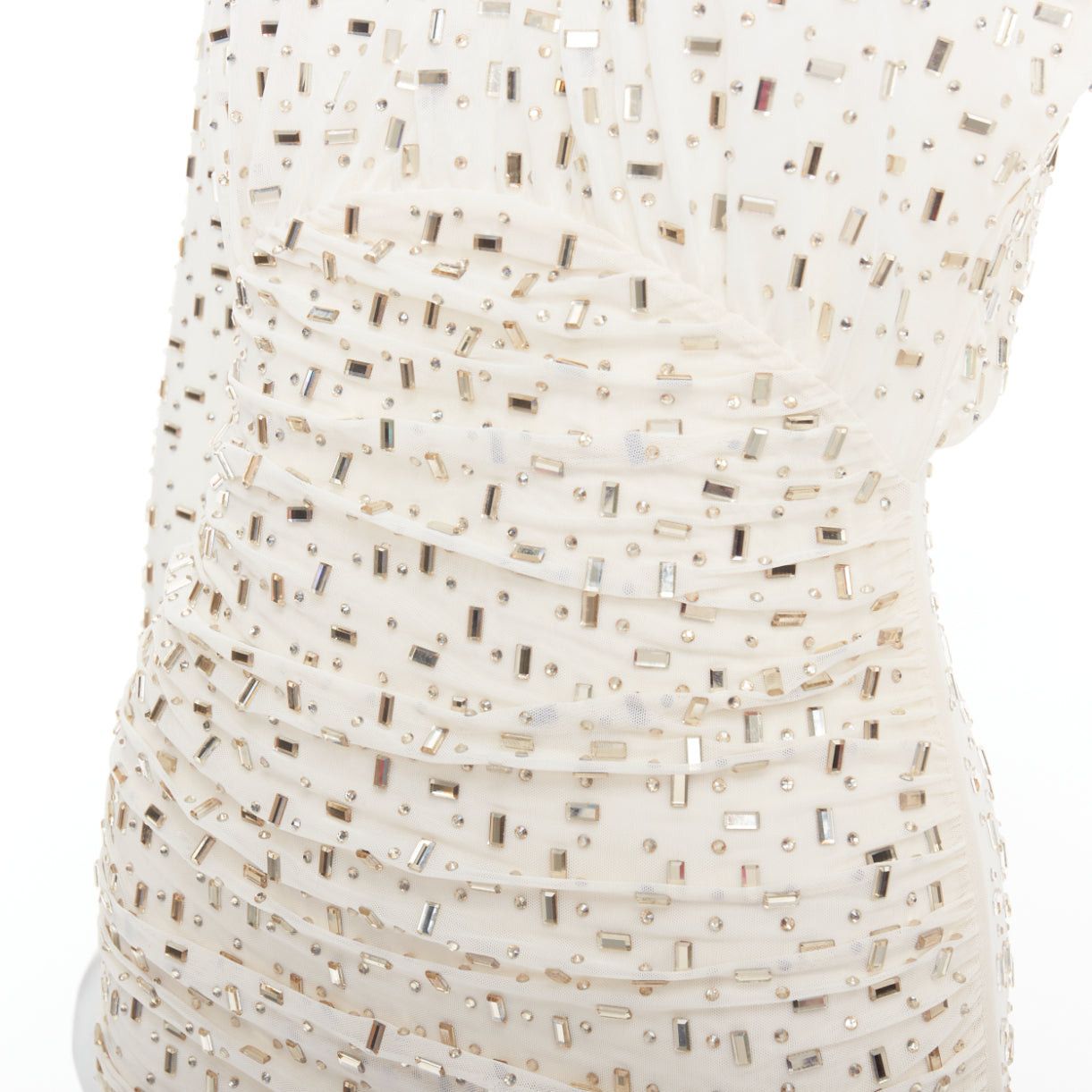 Self-Portrait SELF PORTRAIT 2024 Rhinestone mesh champagne tulle embellished mini dress UK6 XS Size XS / US 0-2 / IT 36-38 - 2 Thumbnail