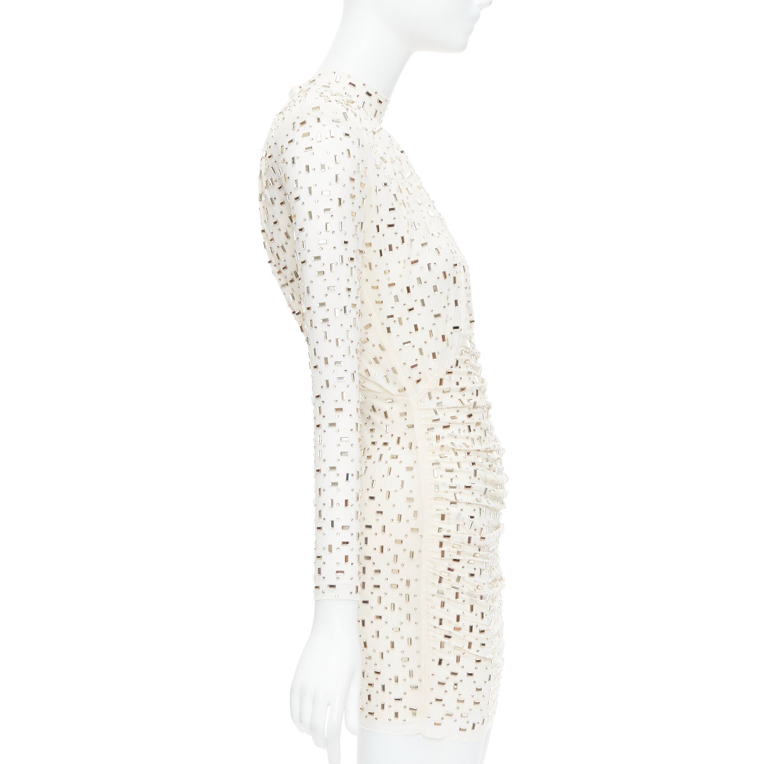 Self-Portrait SELF PORTRAIT 2024 Rhinestone mesh champagne tulle embellished mini dress UK6 XS Size XS / US 0-2 / IT 36-38 - 4 Thumbnail