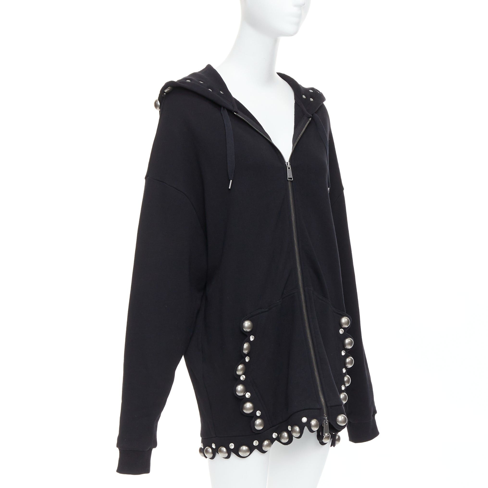Area AREA Crystal Dome black cotton silver stud embellished hoodie XS Size XS / US 0-2 / IT 36-38 - 3 Thumbnail
