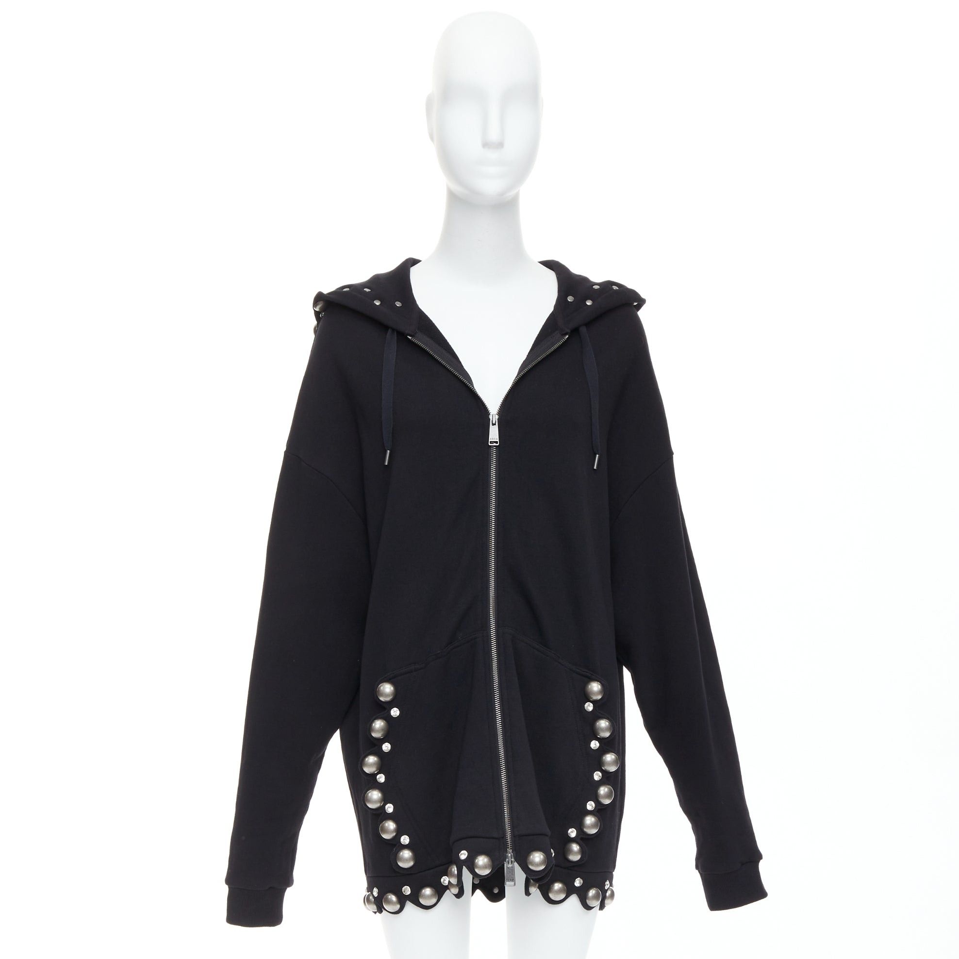 Area AREA Crystal Dome black cotton silver stud embellished hoodie XS Size XS / US 0-2 / IT 36-38 - 2 Thumbnail