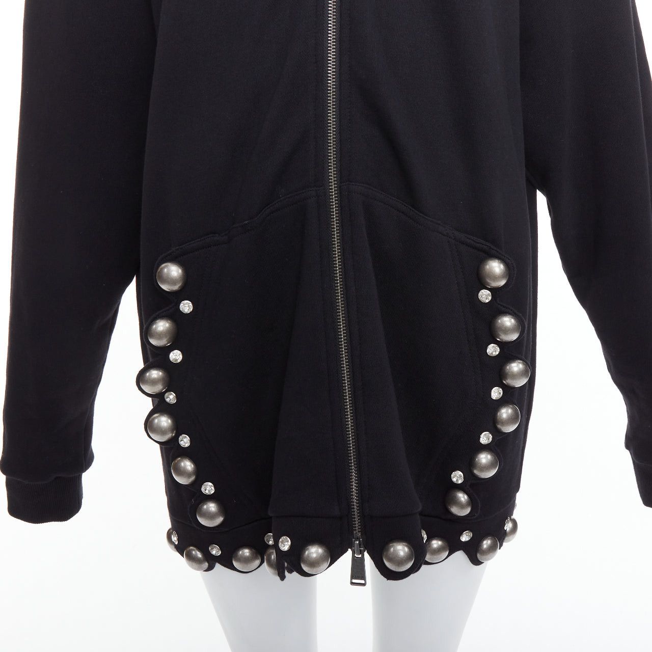 Area AREA Crystal Dome black cotton silver stud embellished hoodie XS Size XS / US 0-2 / IT 36-38 - 8 Thumbnail