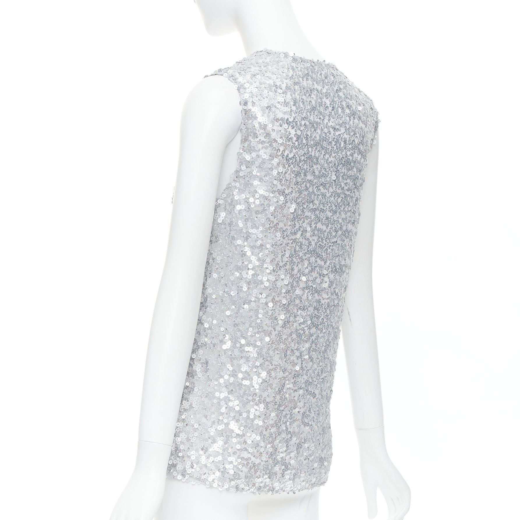 Dolce & Gabbana DOLCE GABBANA 2022 Runway silver sequins DG charm plunge neck top IT36 XXS Size XS / US 0-2 / IT 36-38 - 6 Thumbnail