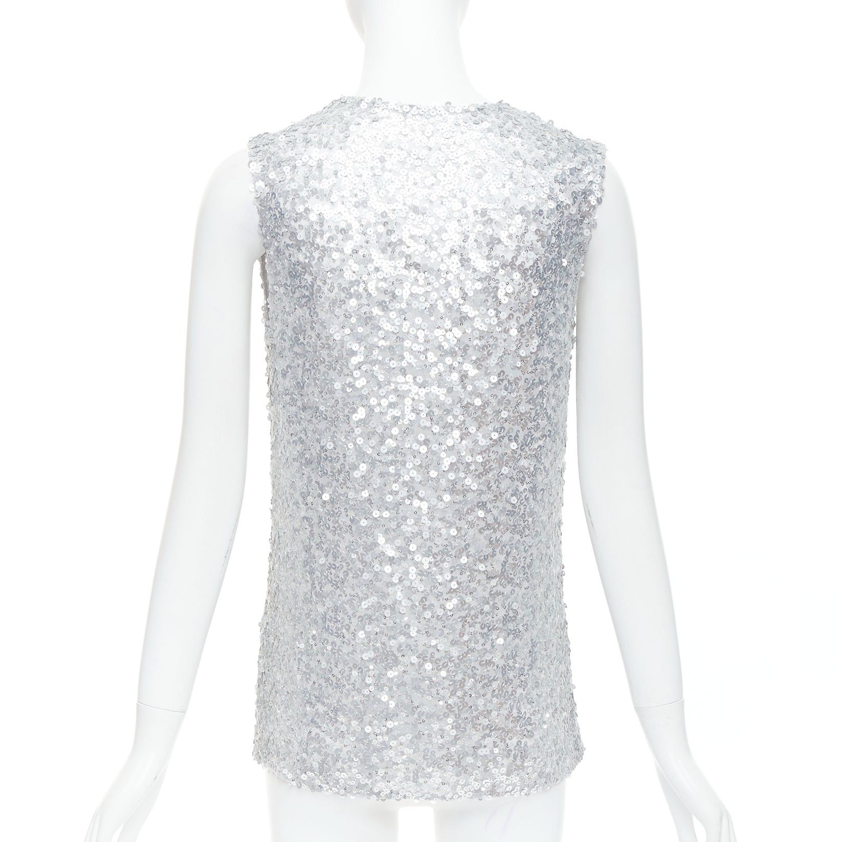 Dolce & Gabbana DOLCE GABBANA 2022 Runway silver sequins DG charm plunge neck top IT36 XXS Size XS / US 0-2 / IT 36-38 - 5 Thumbnail