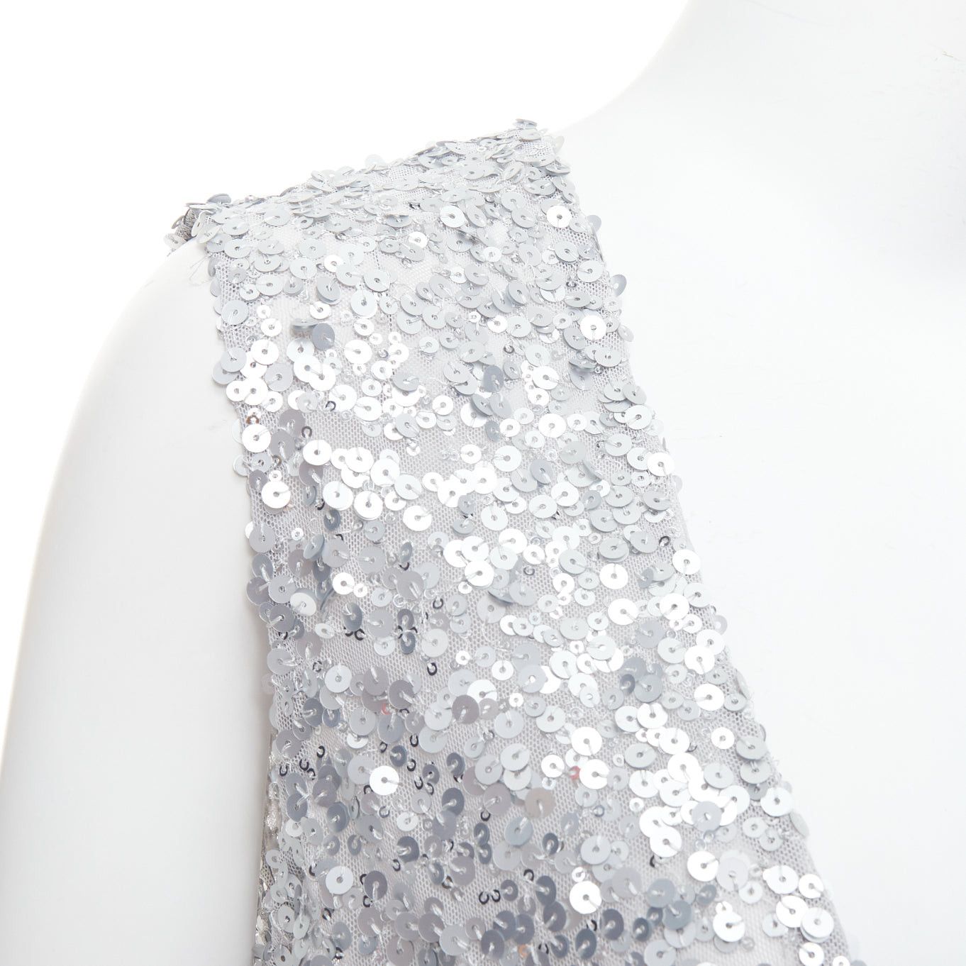 Dolce & Gabbana DOLCE GABBANA 2022 Runway silver sequins DG charm plunge neck top IT36 XXS Size XS / US 0-2 / IT 36-38 - 7 Thumbnail