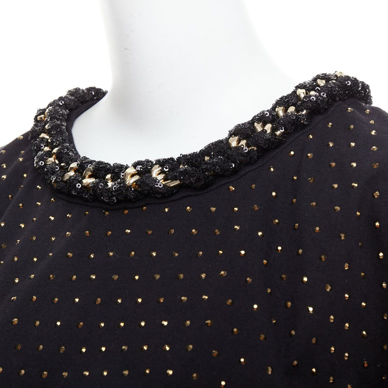 Balmain BALMAIN gold crystal rhinestone chain embellished black crop tshirt XS Size S / US 4 / IT 40 - 2 Thumbnail