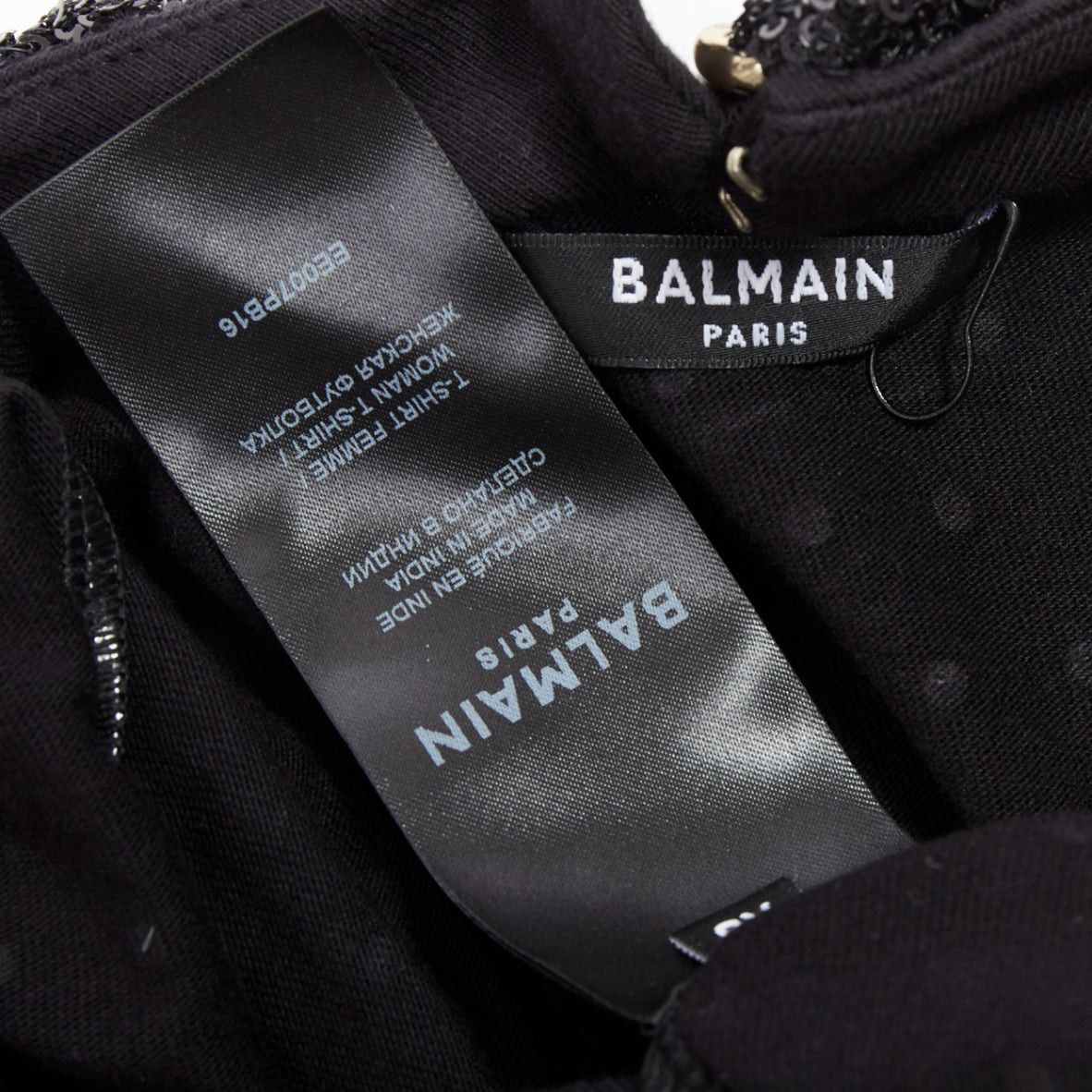 Balmain BALMAIN gold crystal rhinestone chain embellished black crop tshirt XS Size S / US 4 / IT 40 - 8 Thumbnail