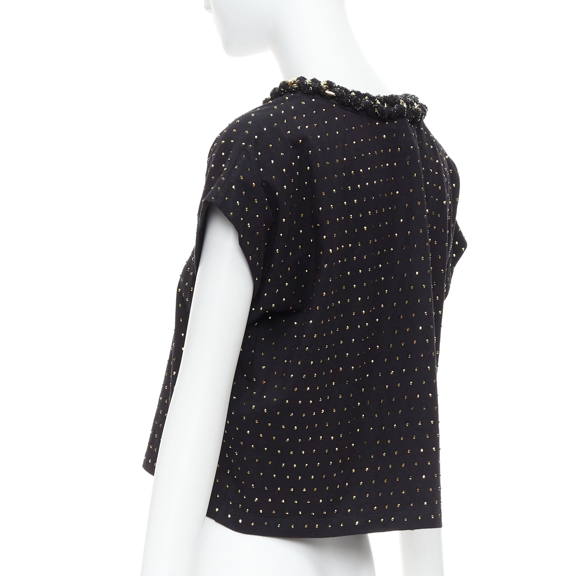 Balmain BALMAIN gold crystal rhinestone chain embellished black crop tshirt XS Size S / US 4 / IT 40 - 6 Thumbnail
