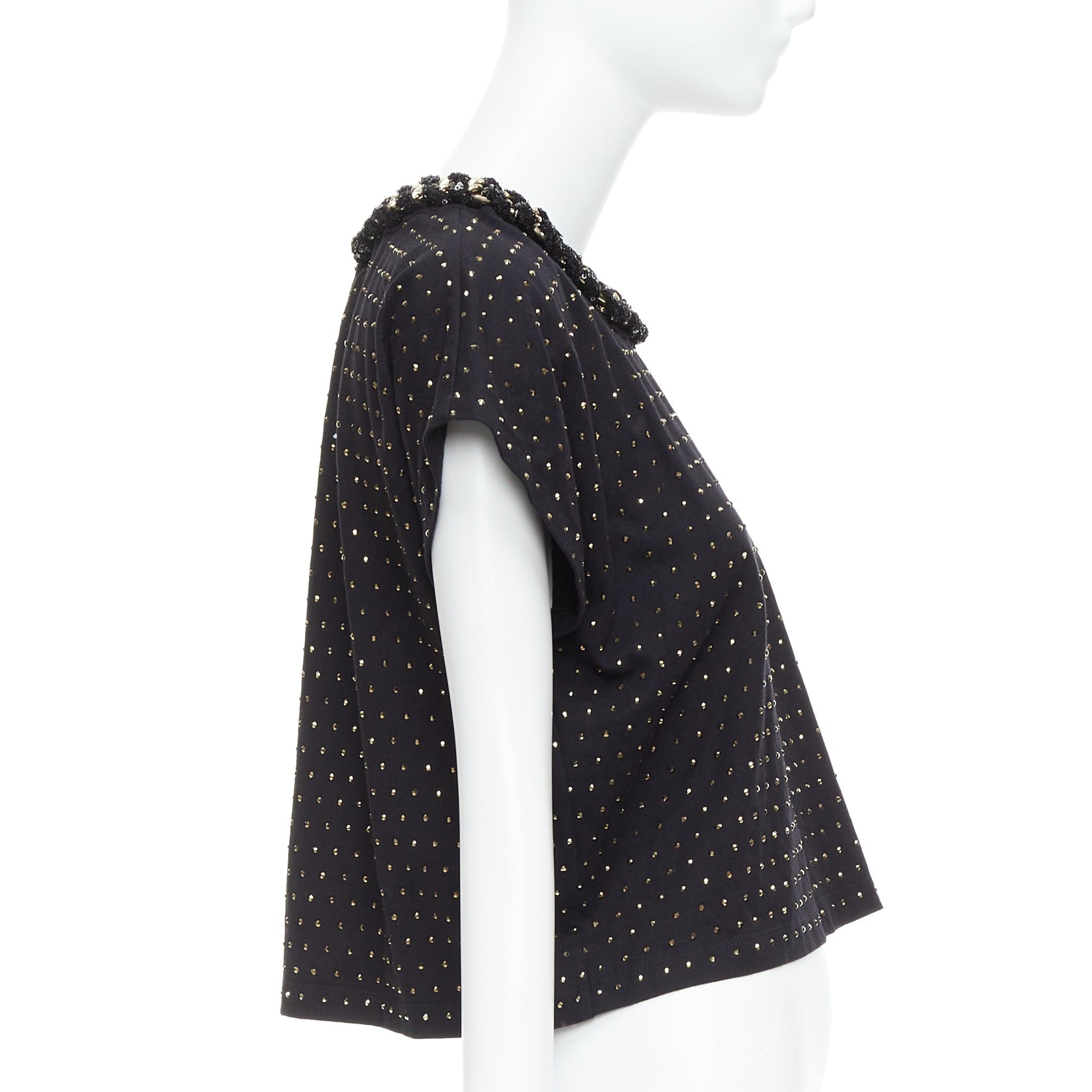 Balmain BALMAIN gold crystal rhinestone chain embellished black crop tshirt XS Size S / US 4 / IT 40 - 4 Thumbnail