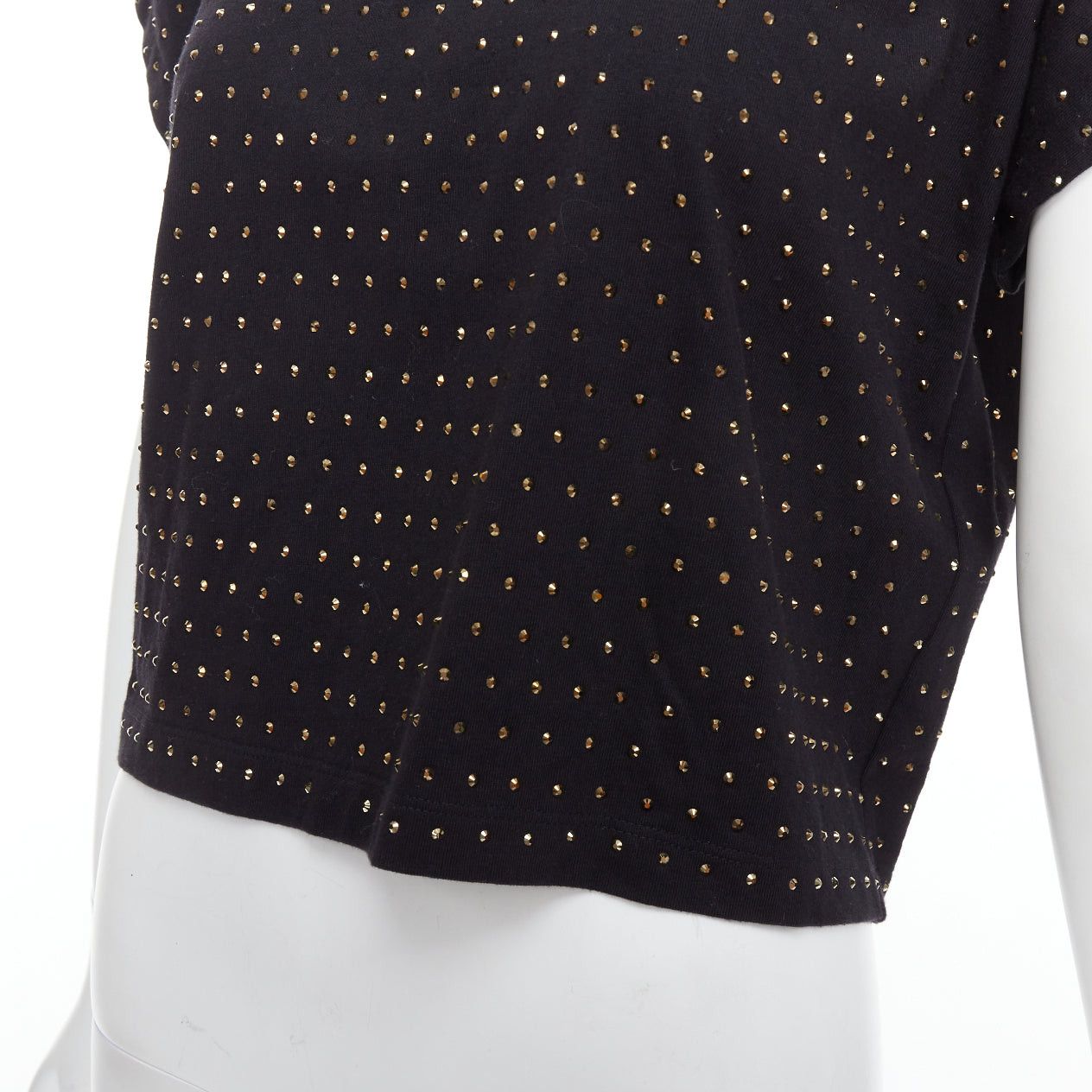 Balmain BALMAIN gold crystal rhinestone chain embellished black crop tshirt XS Size S / US 4 / IT 40 - 7 Thumbnail