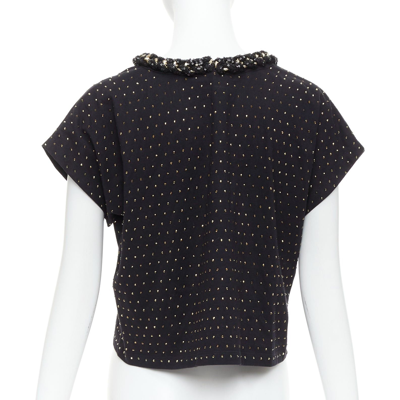 Balmain BALMAIN gold crystal rhinestone chain embellished black crop tshirt XS Size S / US 4 / IT 40 - 5 Thumbnail