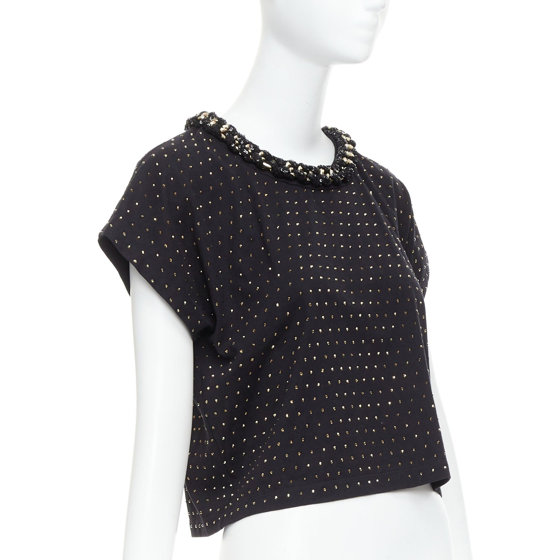 Balmain BALMAIN gold crystal rhinestone chain embellished black crop tshirt XS Size S / US 4 / IT 40 - 3 Thumbnail