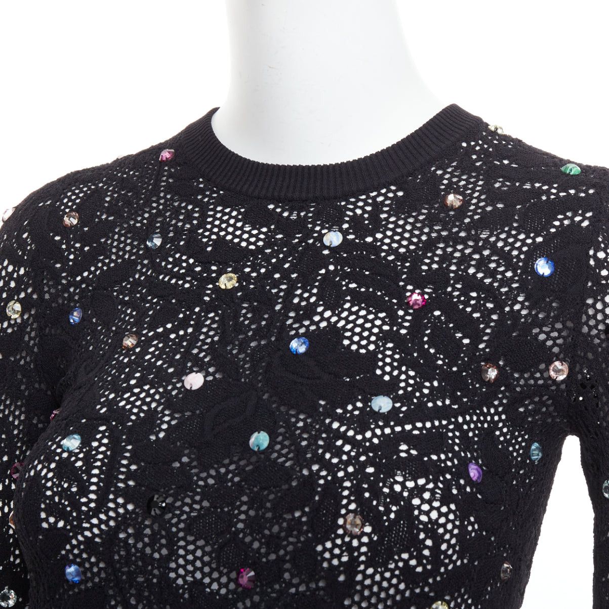 Louis Vuitton LOUIS VUITTON 2024 black multiclor jewel floral lace pullover S Size M / US 6-8 / IT 42-44 - 2 Thumbnail
