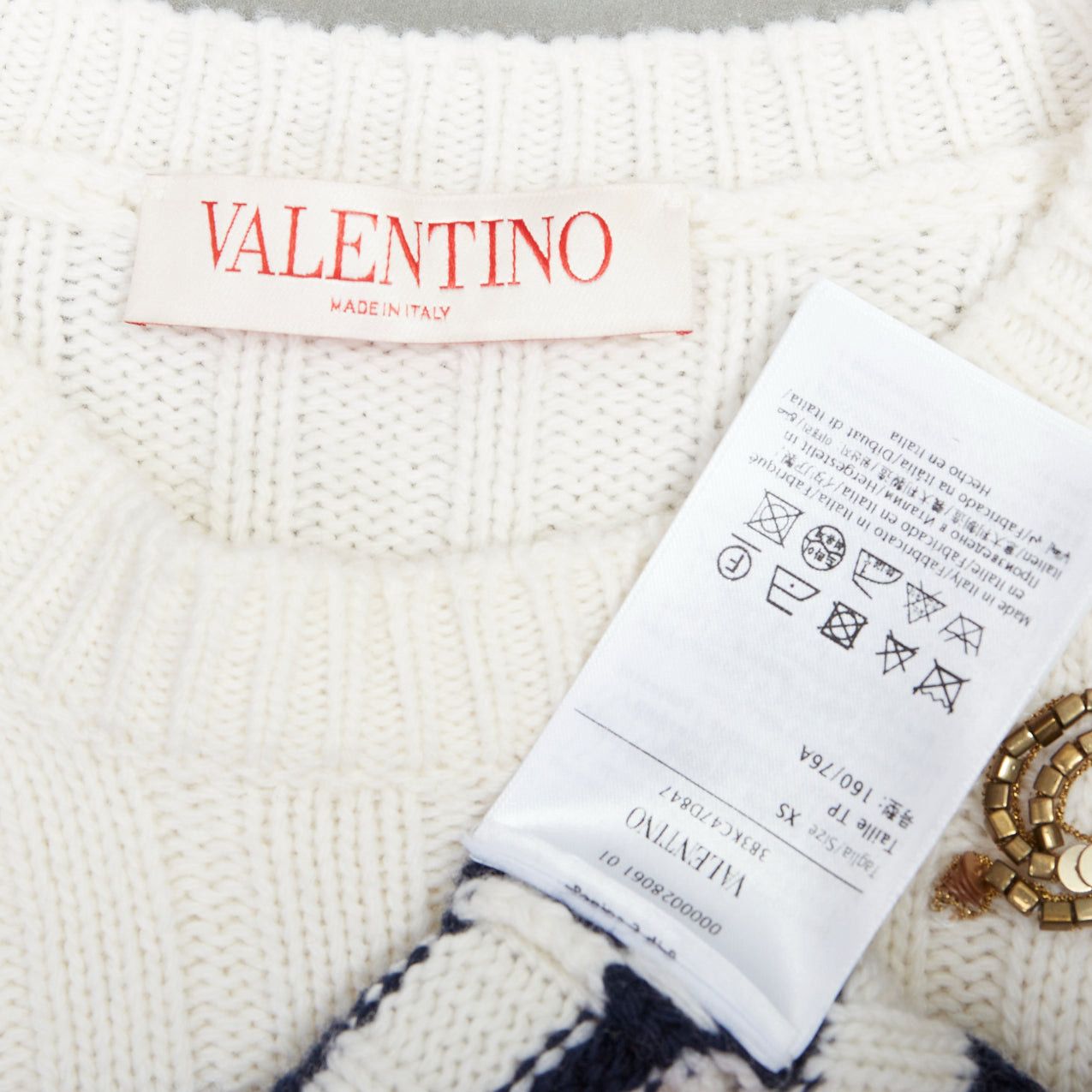 Valentino VALENTINO 2023 cream virgin wool gold sequin ribbon striped crop sweater XS Size S / US 4 / IT 40 - 8 Thumbnail