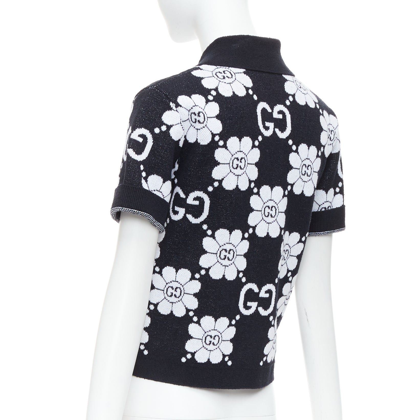 Gucci GUCCI 2024 black white cotton blend floral daisy knit polo cardigan S Size S / US 4 / IT 40 - 7 Thumbnail